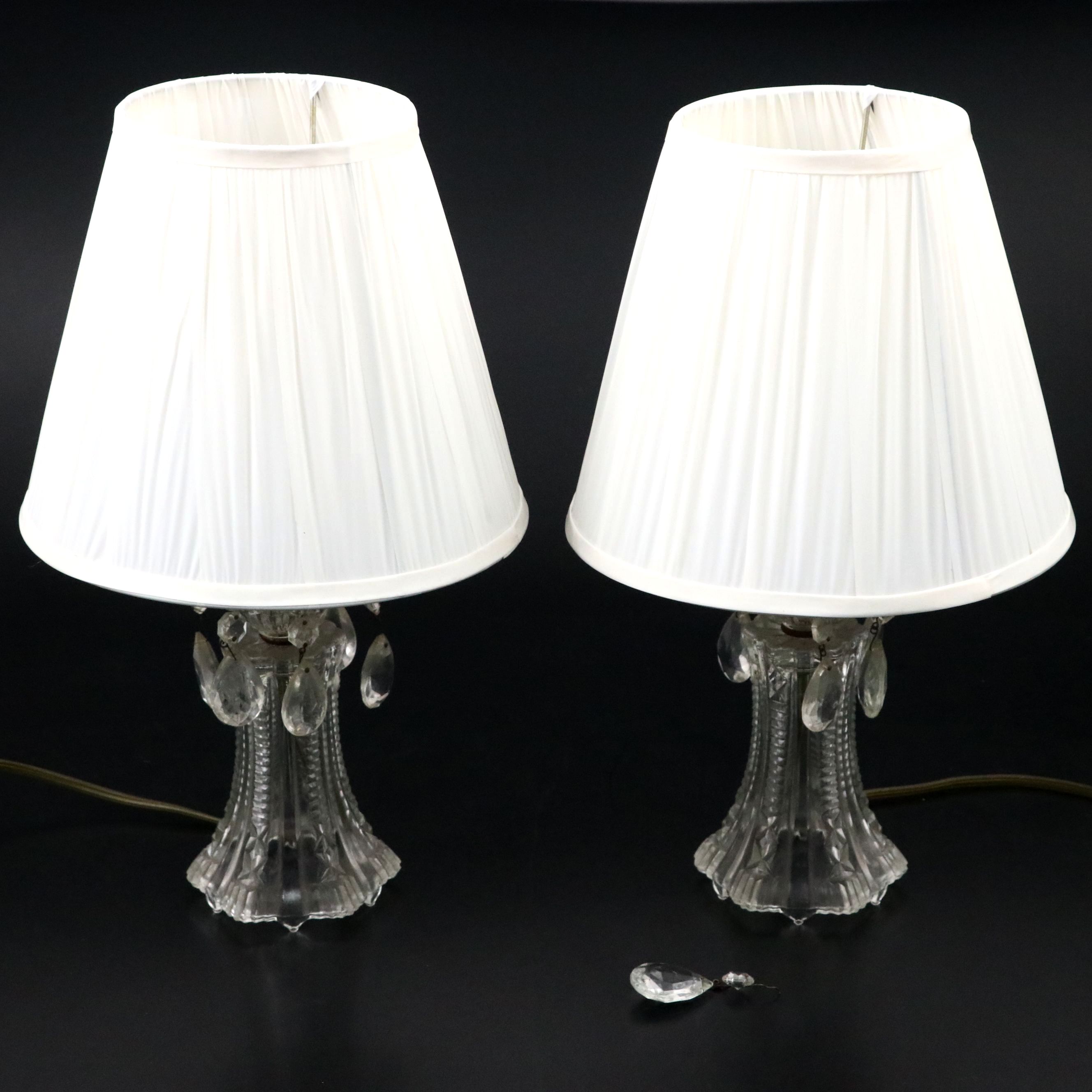 Pair of Glass Boudoir Prism Vanity Table Lamps