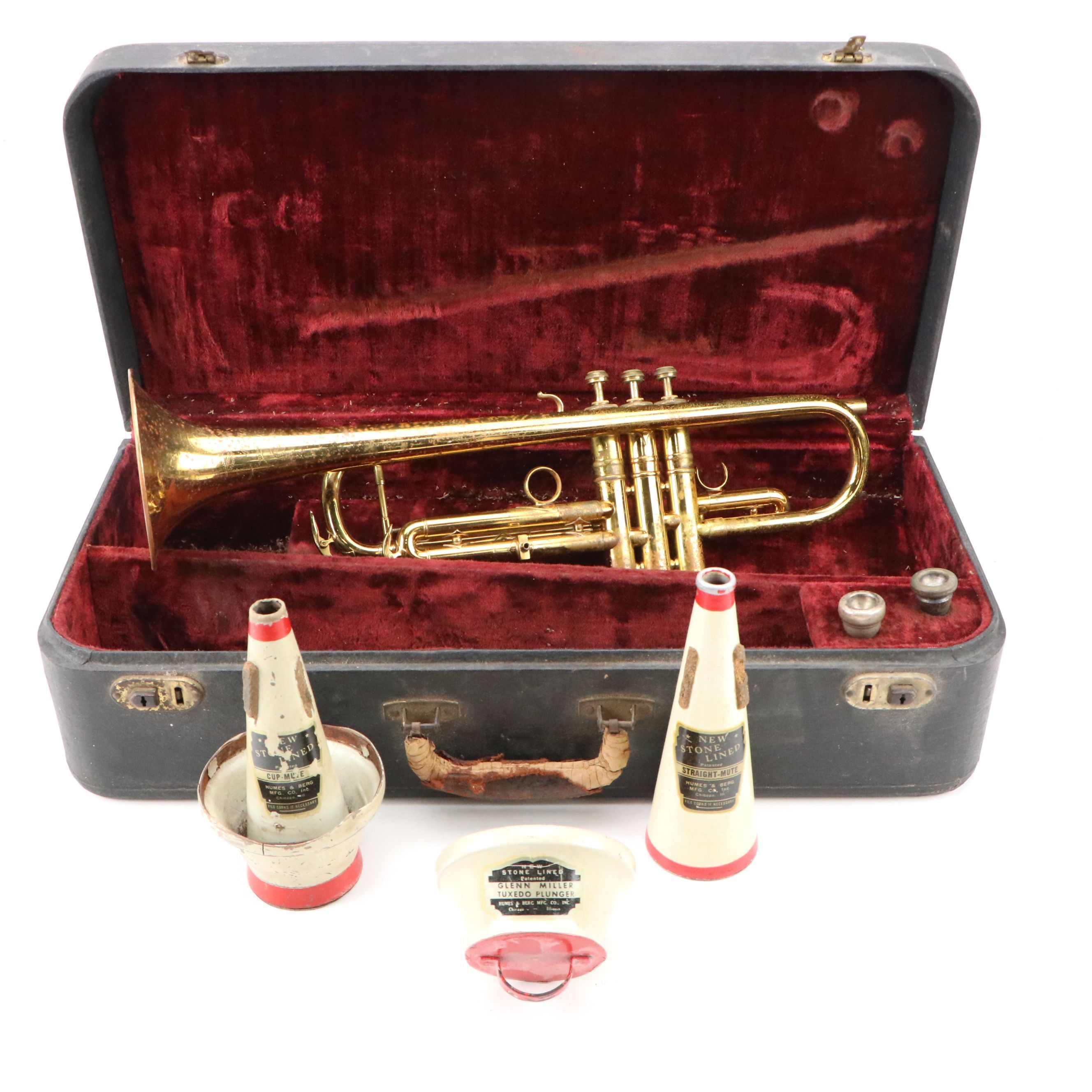 C. G. Conn Brass Trumpet with Mute Accessories, Late 19th/Early 20th Century