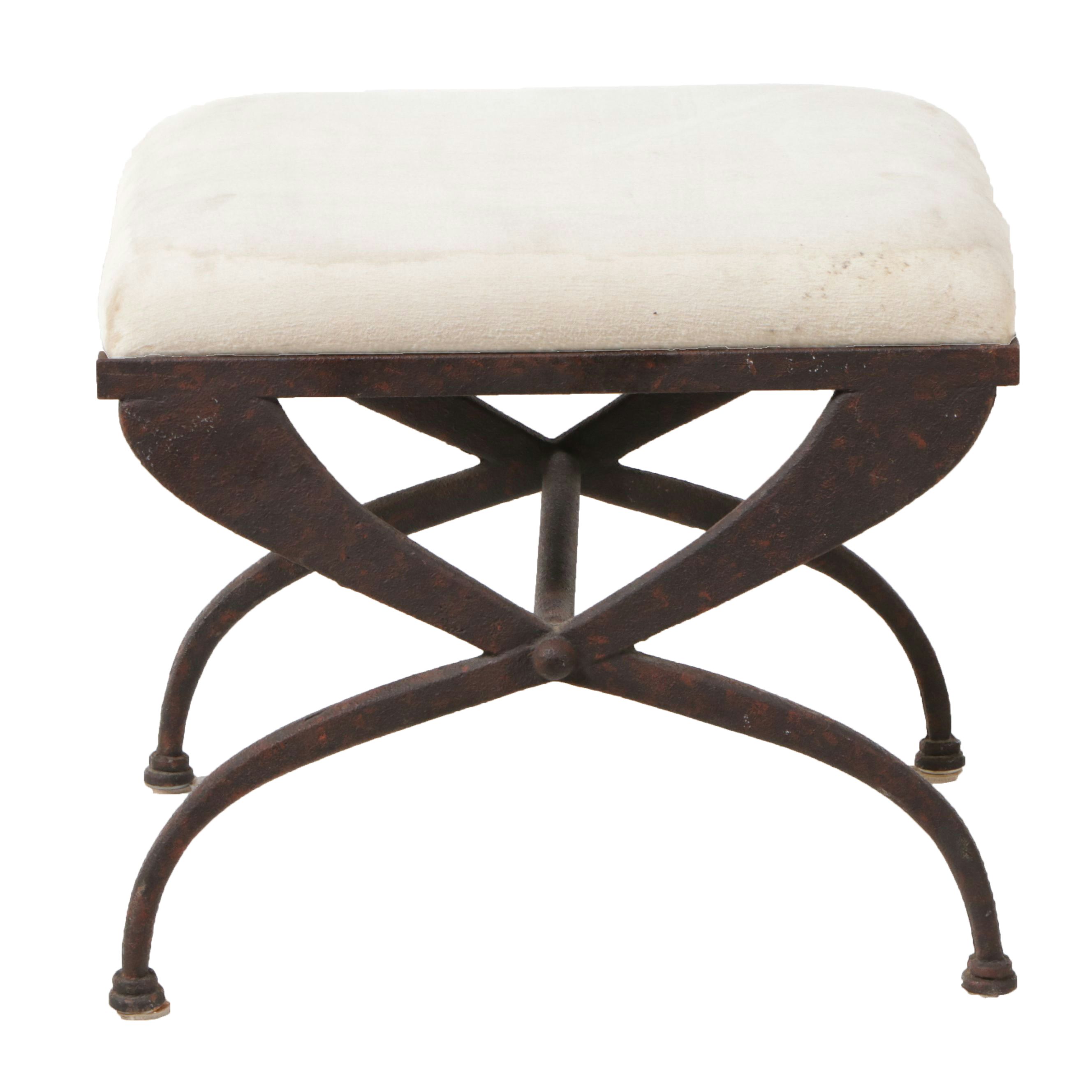 Directoire Style Metal Stool with Upholstered Seat