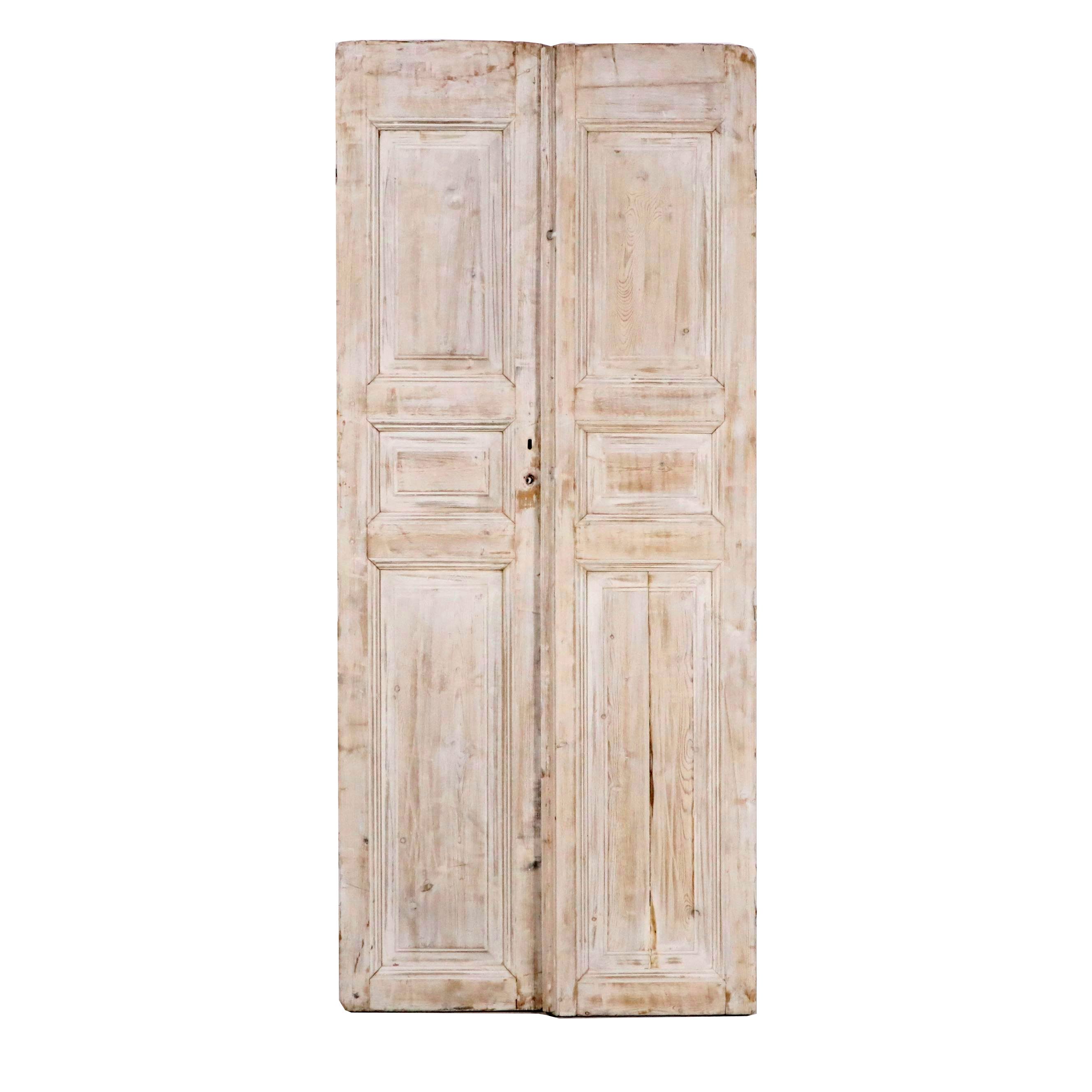 Pair of Architectural Salvage Limed Wood Door Panels