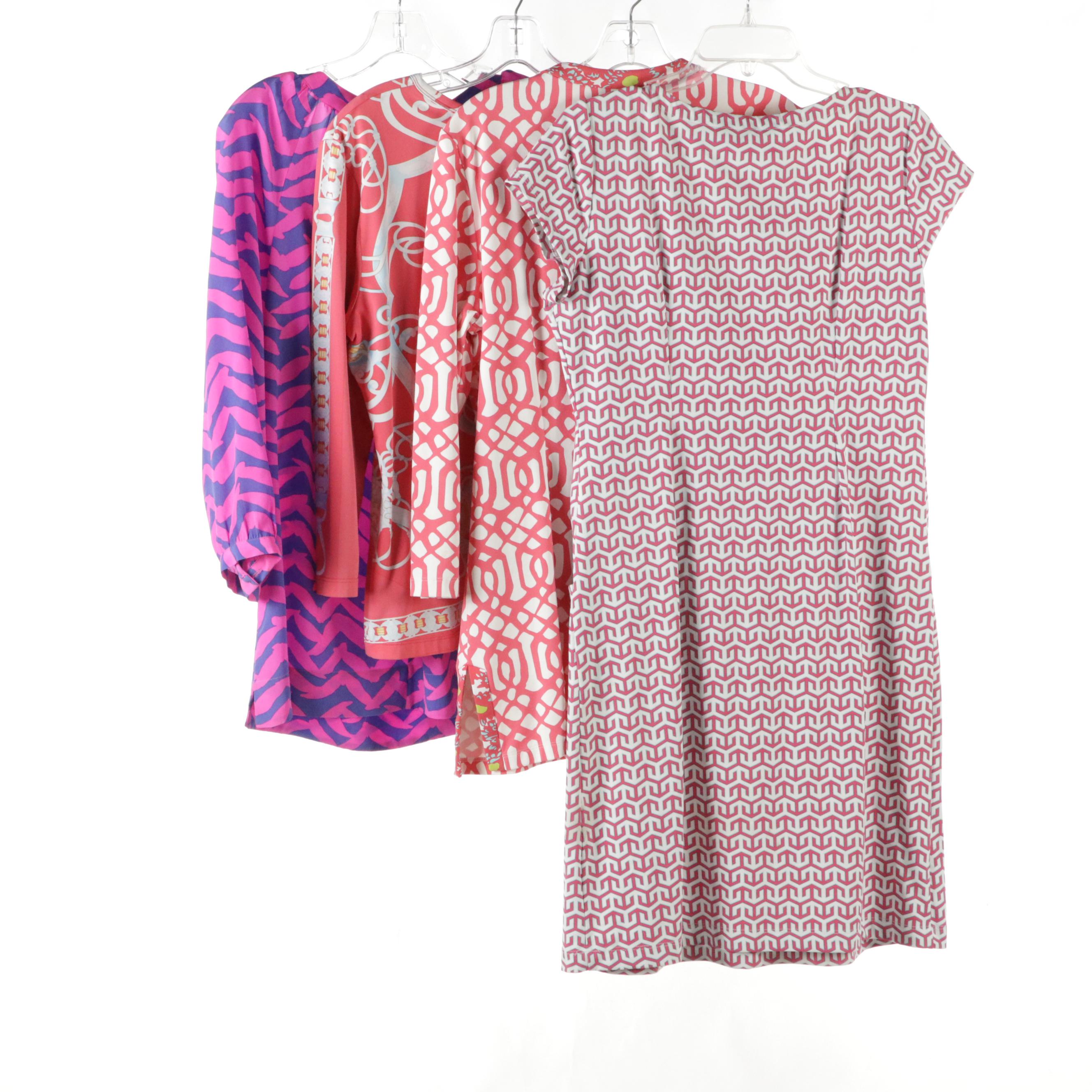 Lilly Pulitzer Silk Printed Blouse with J. McLaughlin Shift Dress & Printed Tops