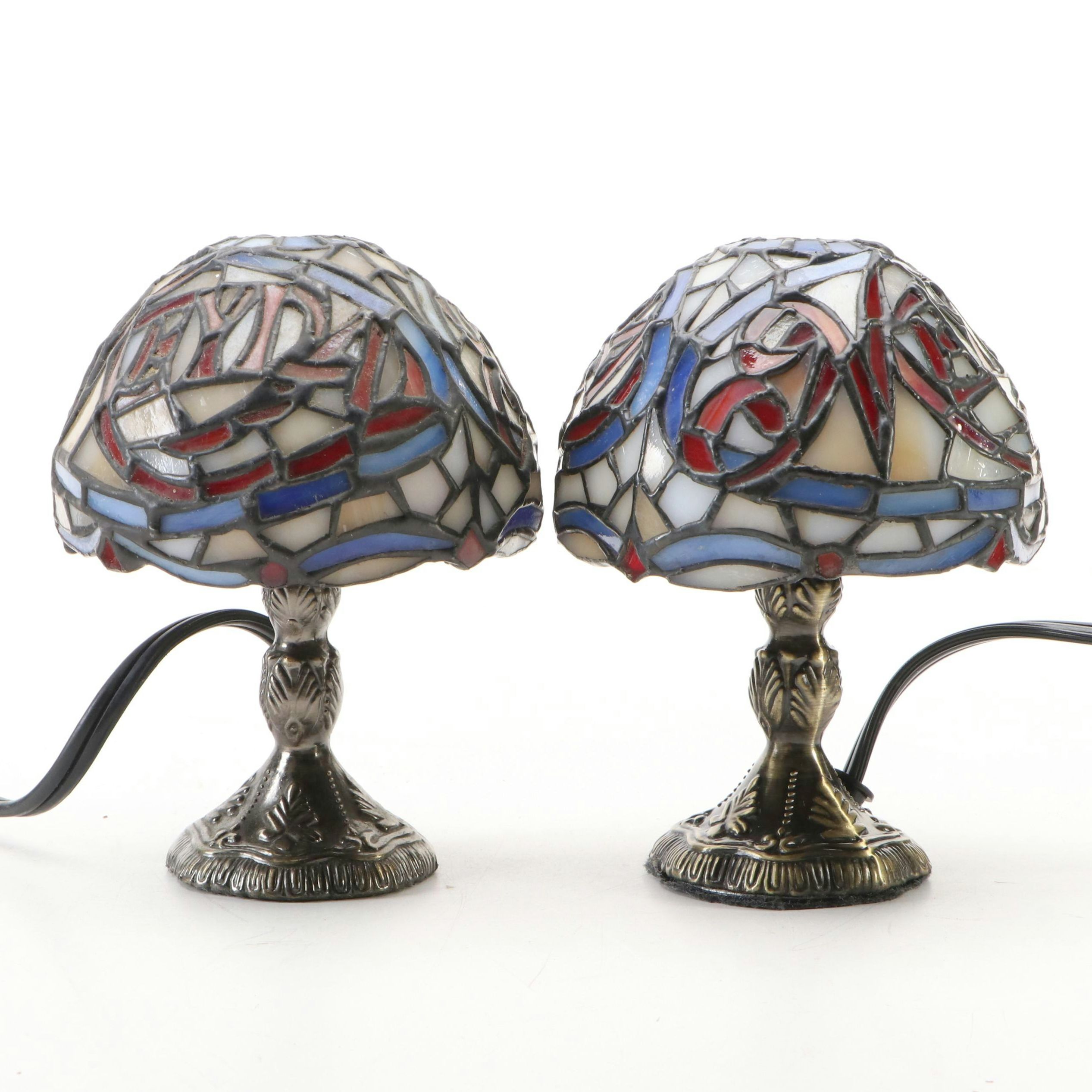 Pair of Accent Lamps with "Meyda" Novelty Slag Glass Shades, Vintage