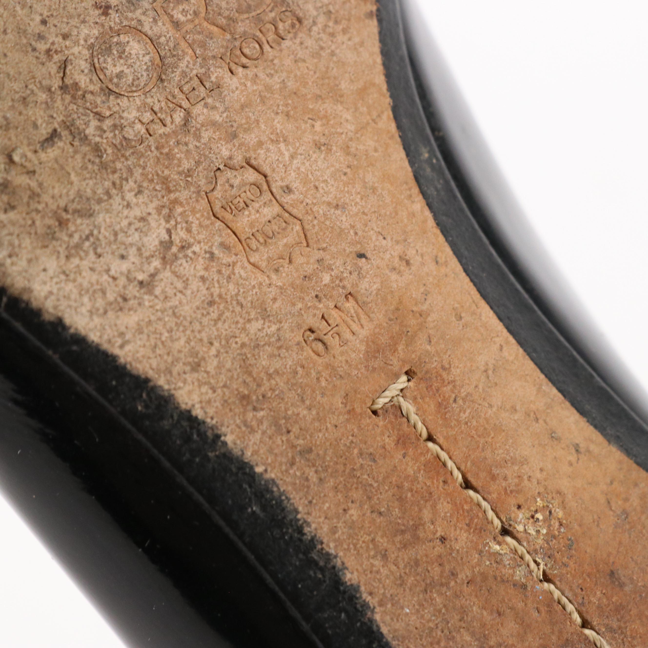 Michael Kors Cork Cap-Toe and Logo Bow Flats in Black and Beige Leather