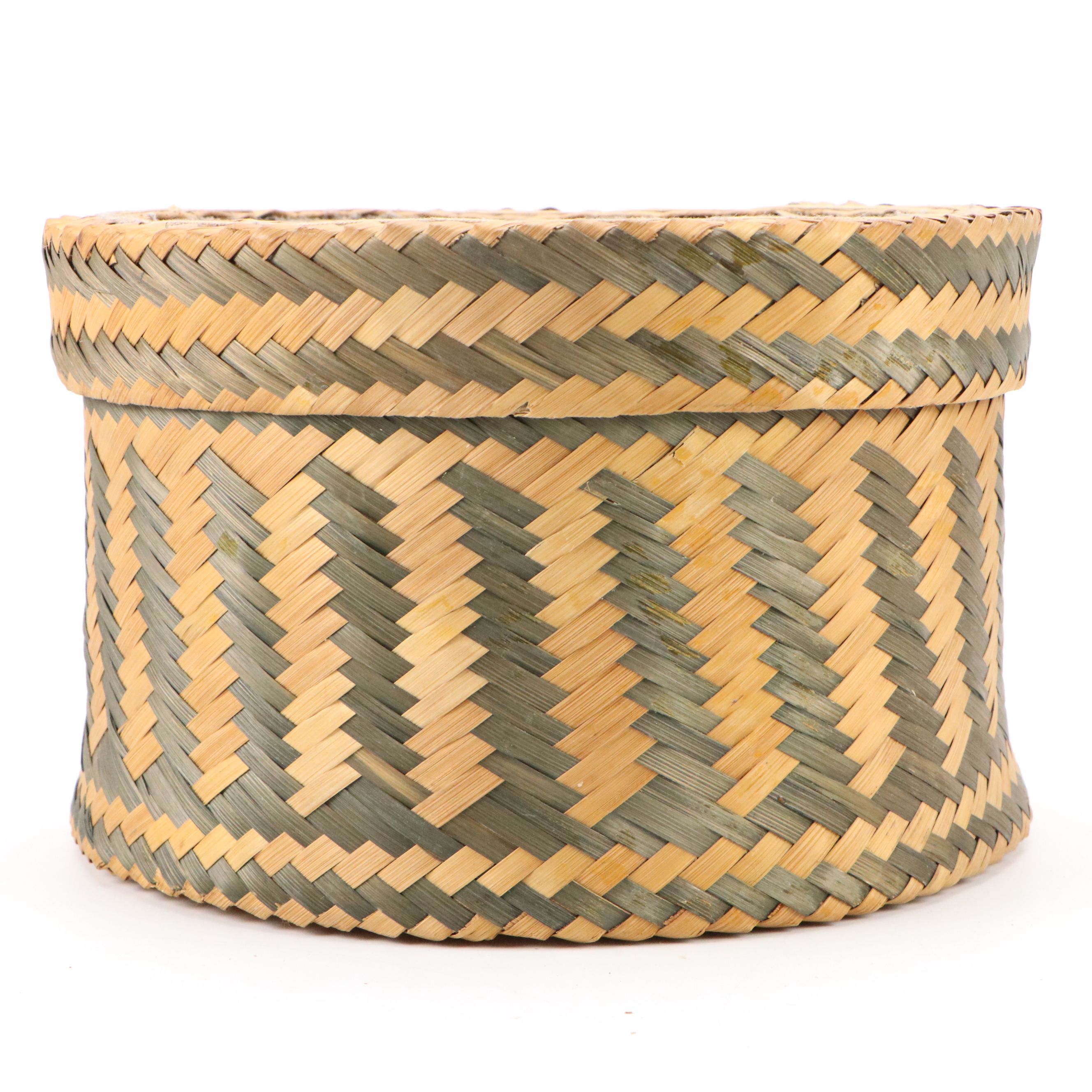 American Folk Art Flat Woven Cylindrical Nesting Boxes, 20th Century