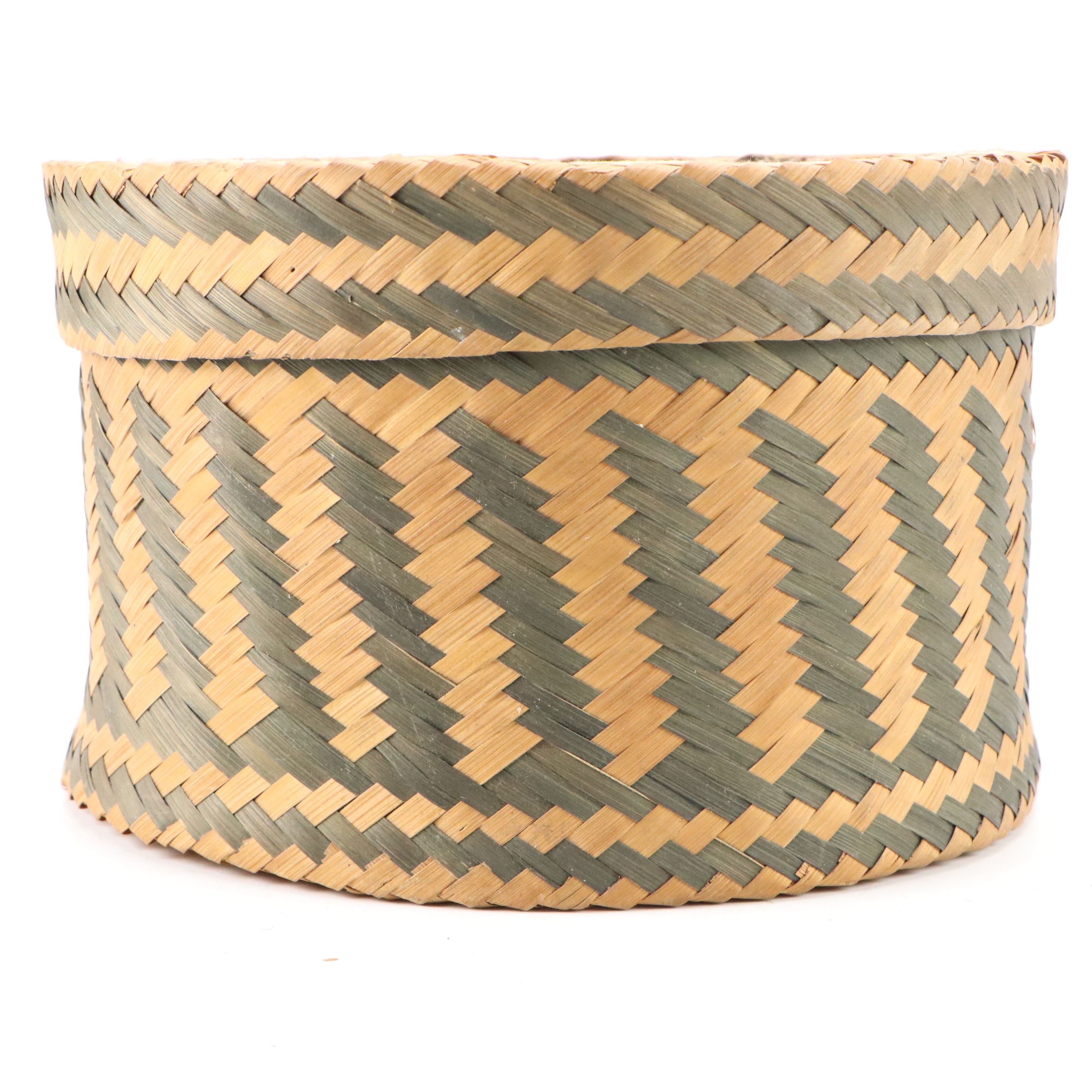 American Folk Art Flat Woven Cylindrical Nesting Boxes, 20th Century