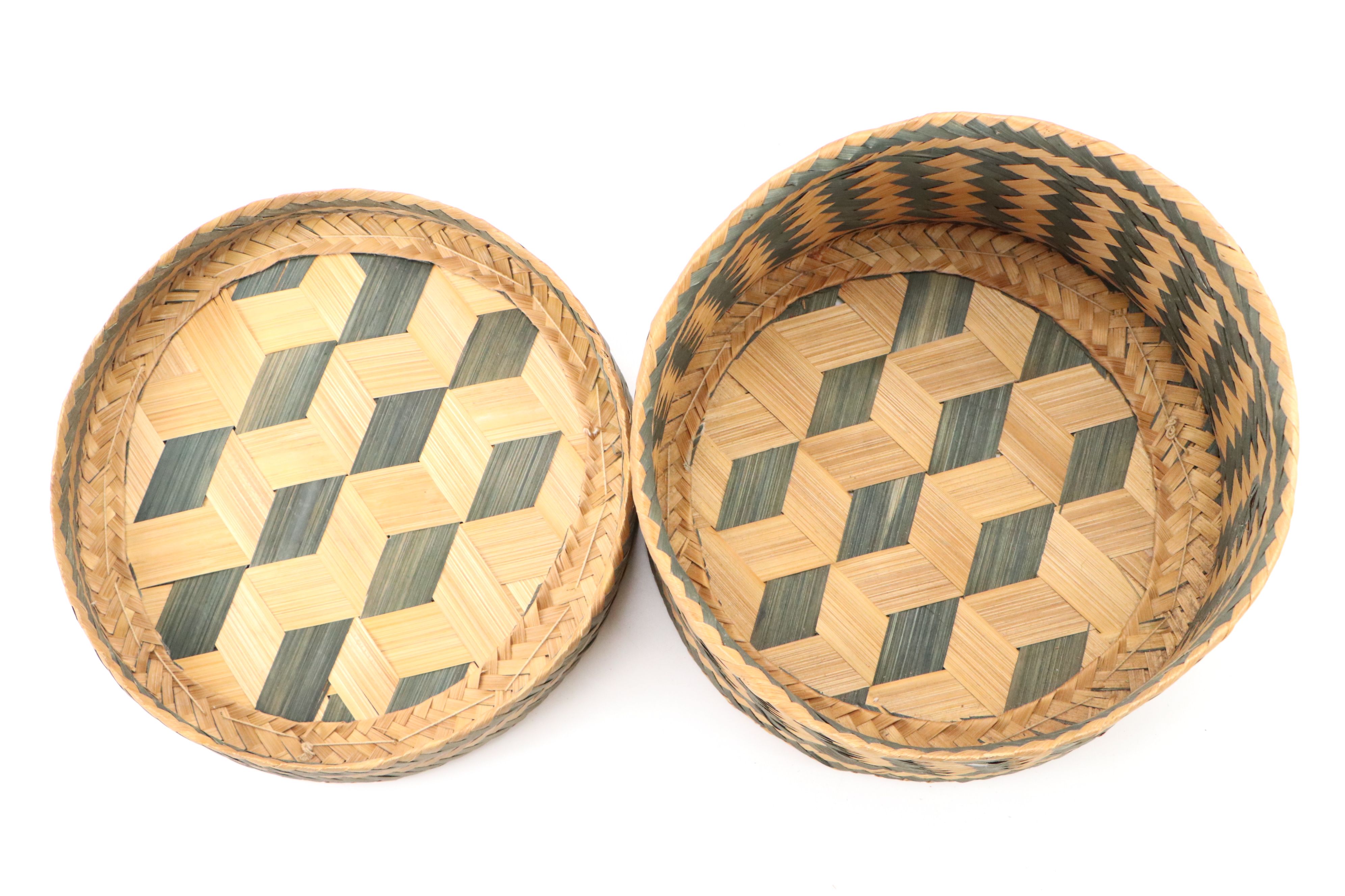 American Folk Art Flat Woven Cylindrical Nesting Boxes, 20th Century