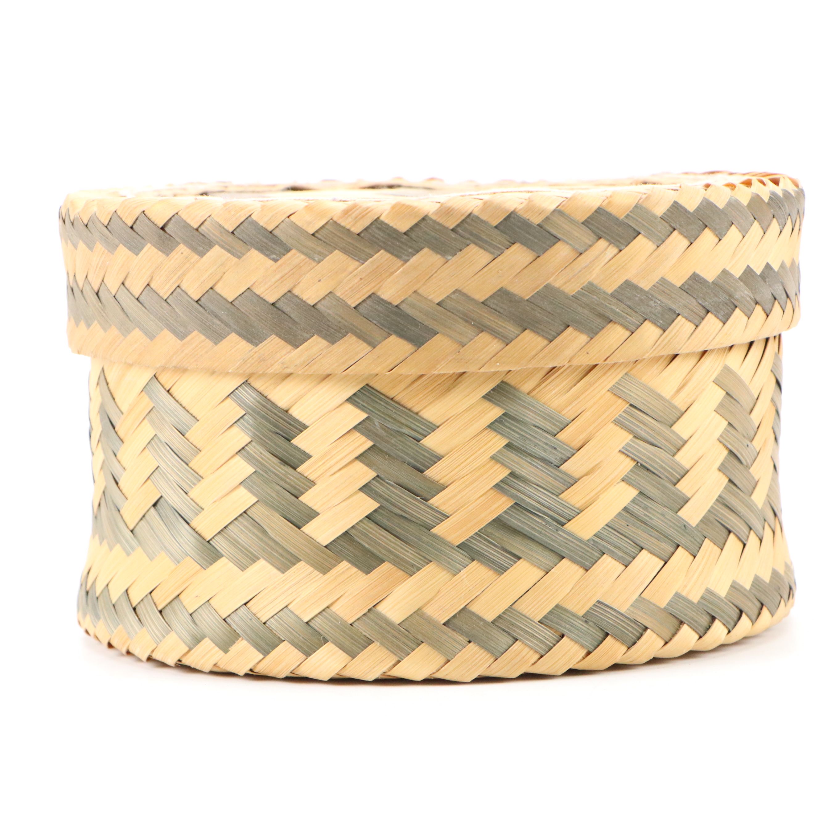 American Folk Art Flat Woven Cylindrical Nesting Boxes, 20th Century