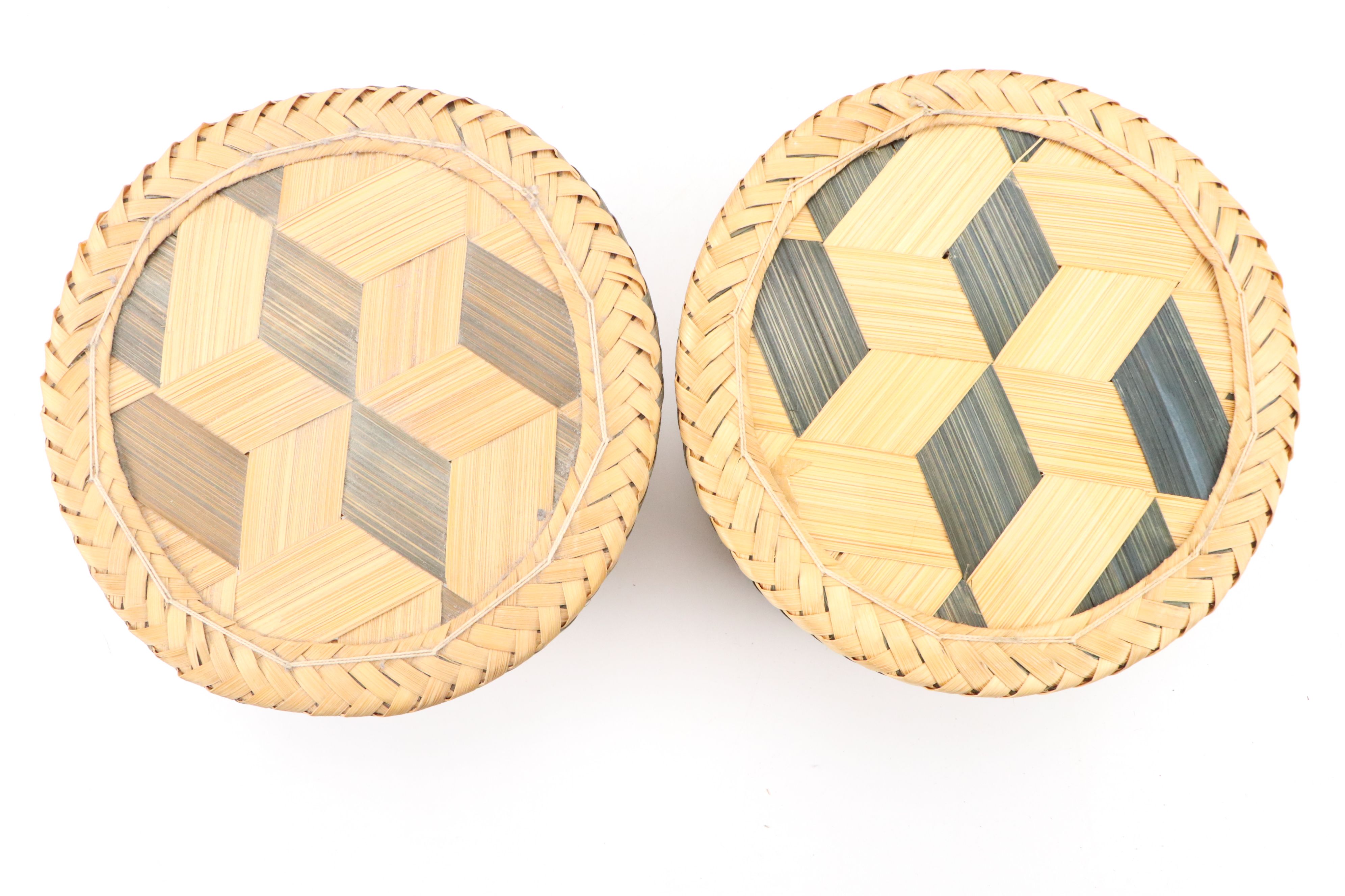 American Folk Art Flat Woven Cylindrical Nesting Boxes, 20th Century