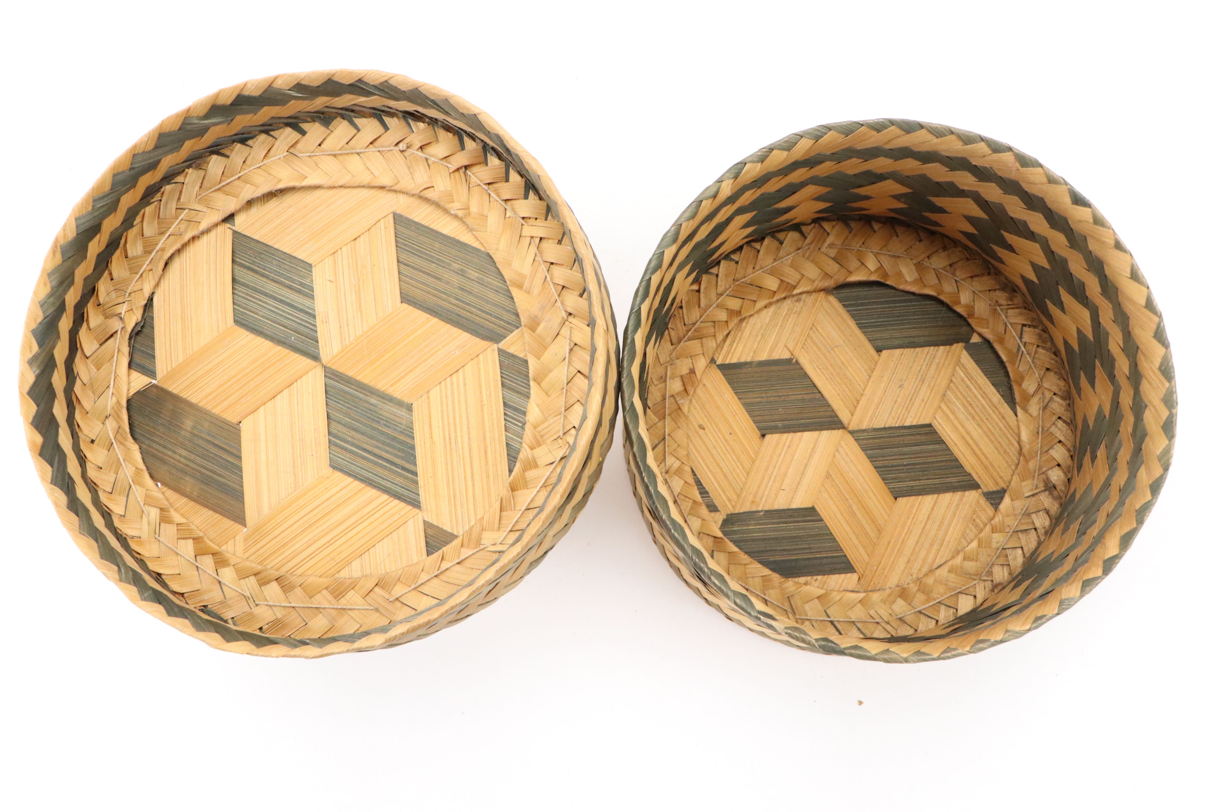 American Folk Art Flat Woven Cylindrical Nesting Boxes, 20th Century