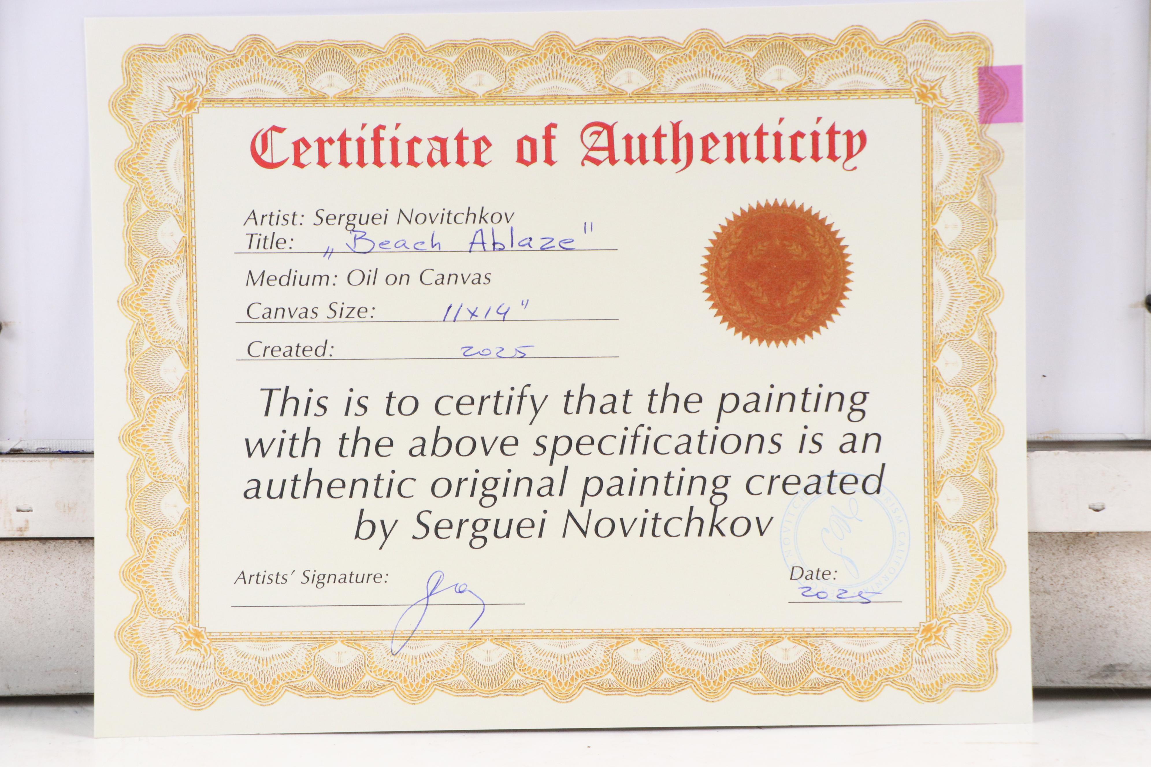 Serguei Novitchkov Stylized Landscape Oil Painting "Beach Ablaze," 2025