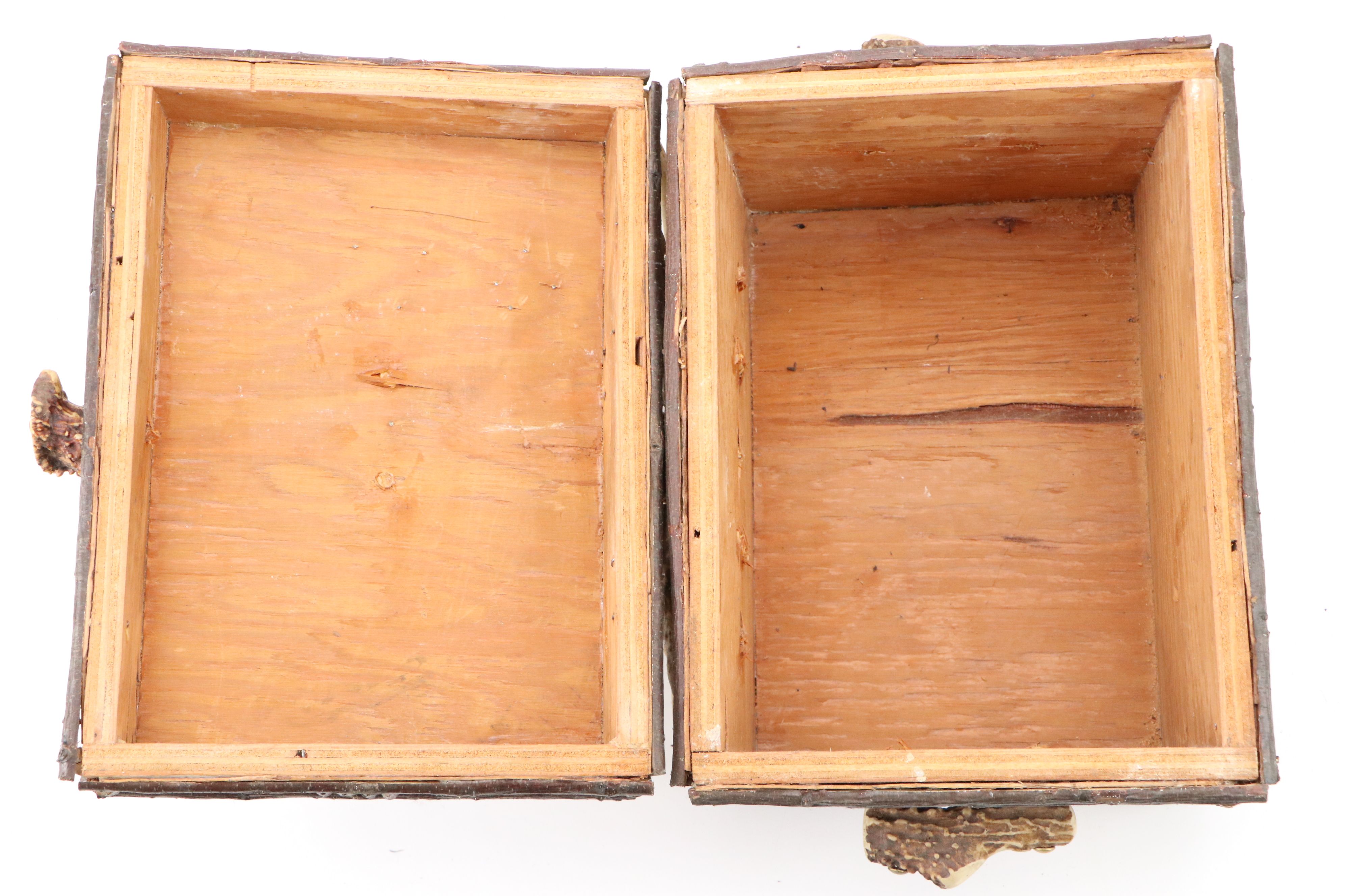 Robert Beaven Folk Art Antlers and Birch Veneer Wooden Box