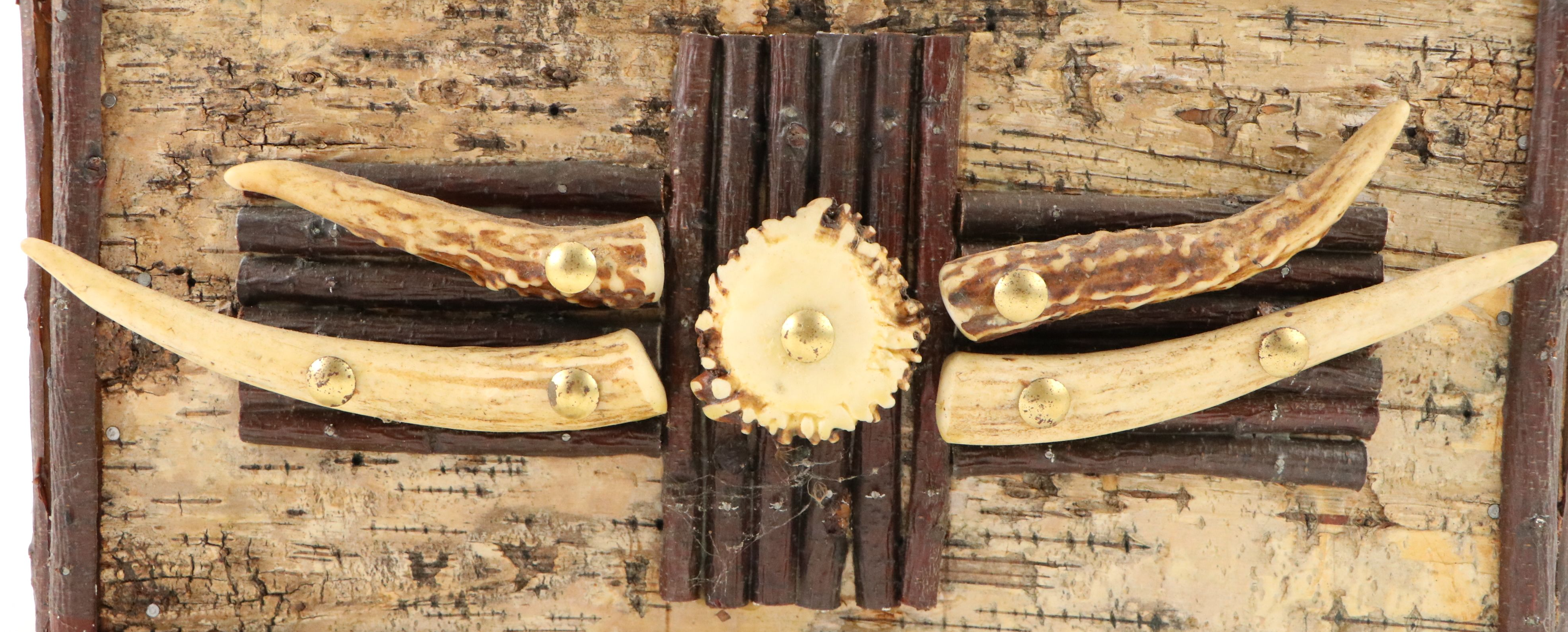 Robert Beaven Folk Art Antlers and Birch Veneer Wooden Box