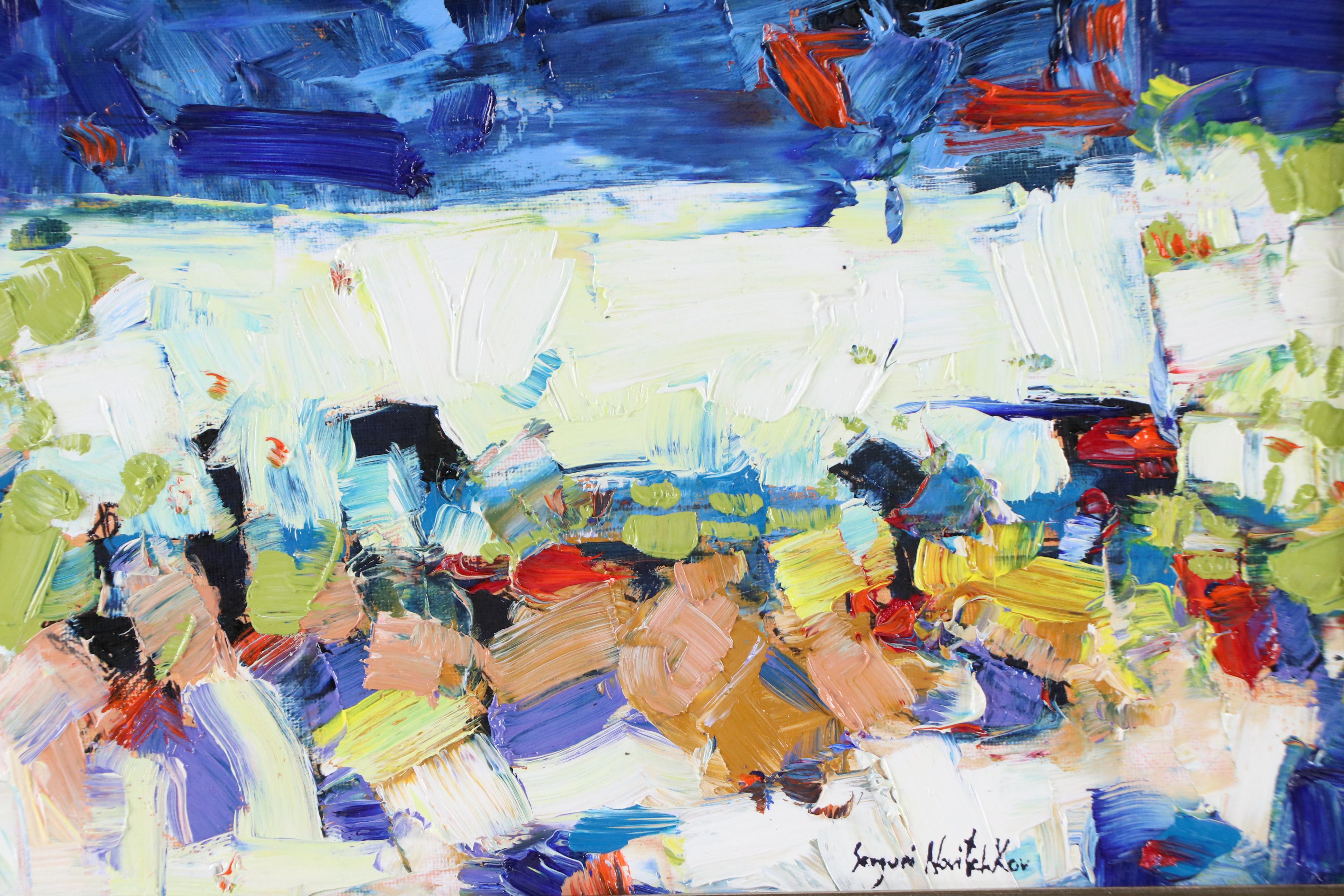 Serguei Novitchkov Stylized Landscape Oil Painting "Blazing Serenity," 2025