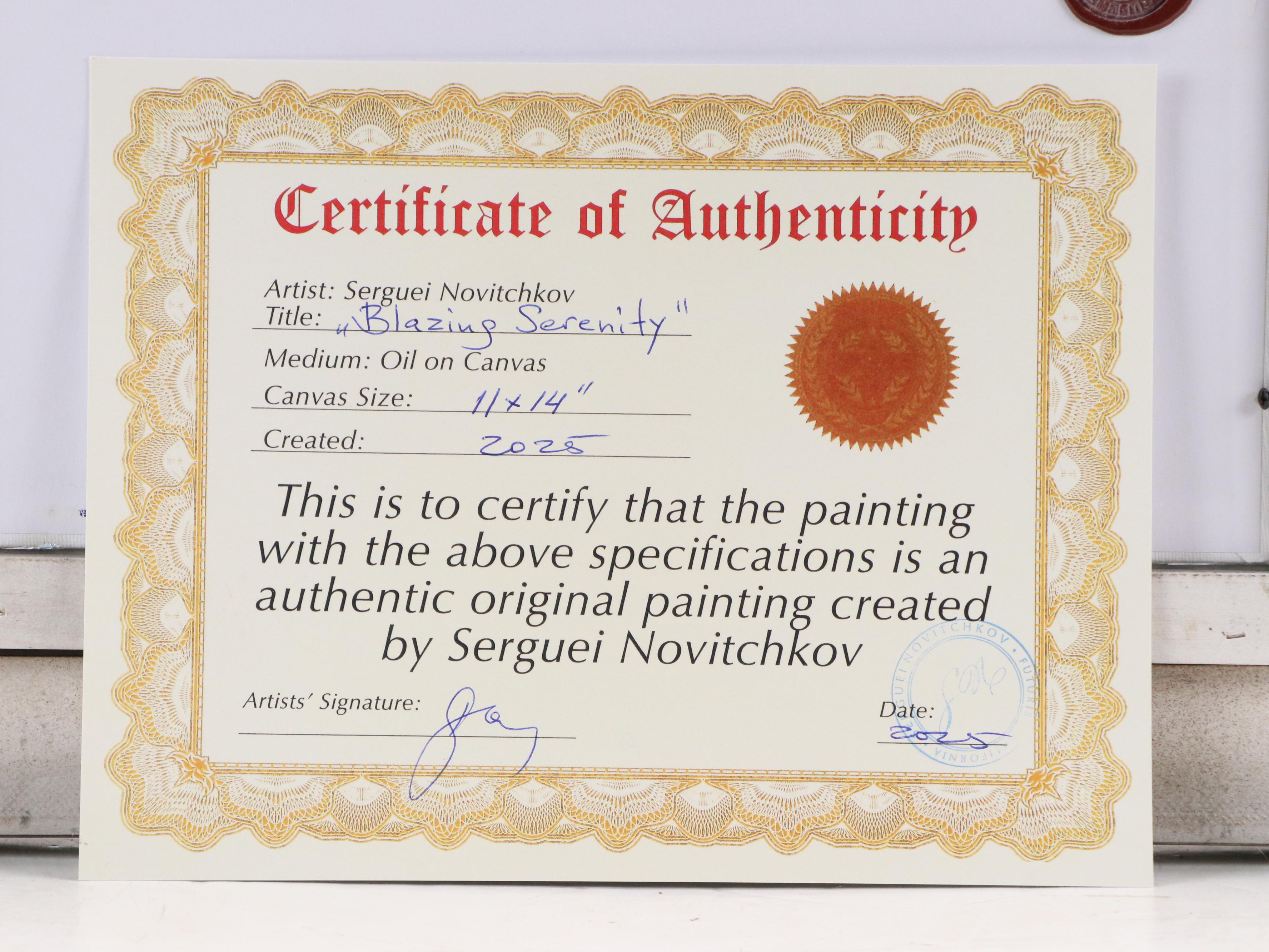 Serguei Novitchkov Stylized Landscape Oil Painting "Blazing Serenity," 2025