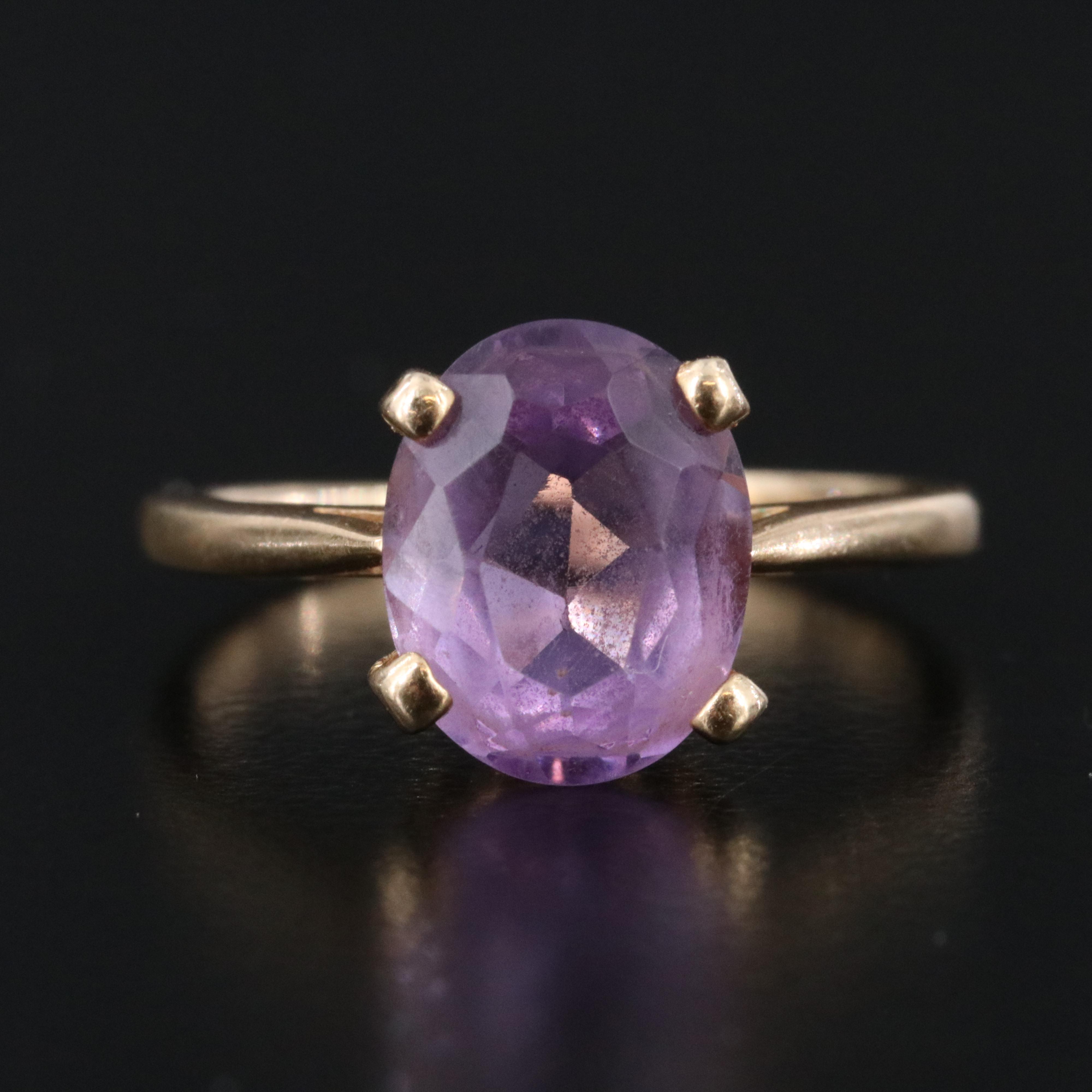 14K Amethyst Solitaire Ring