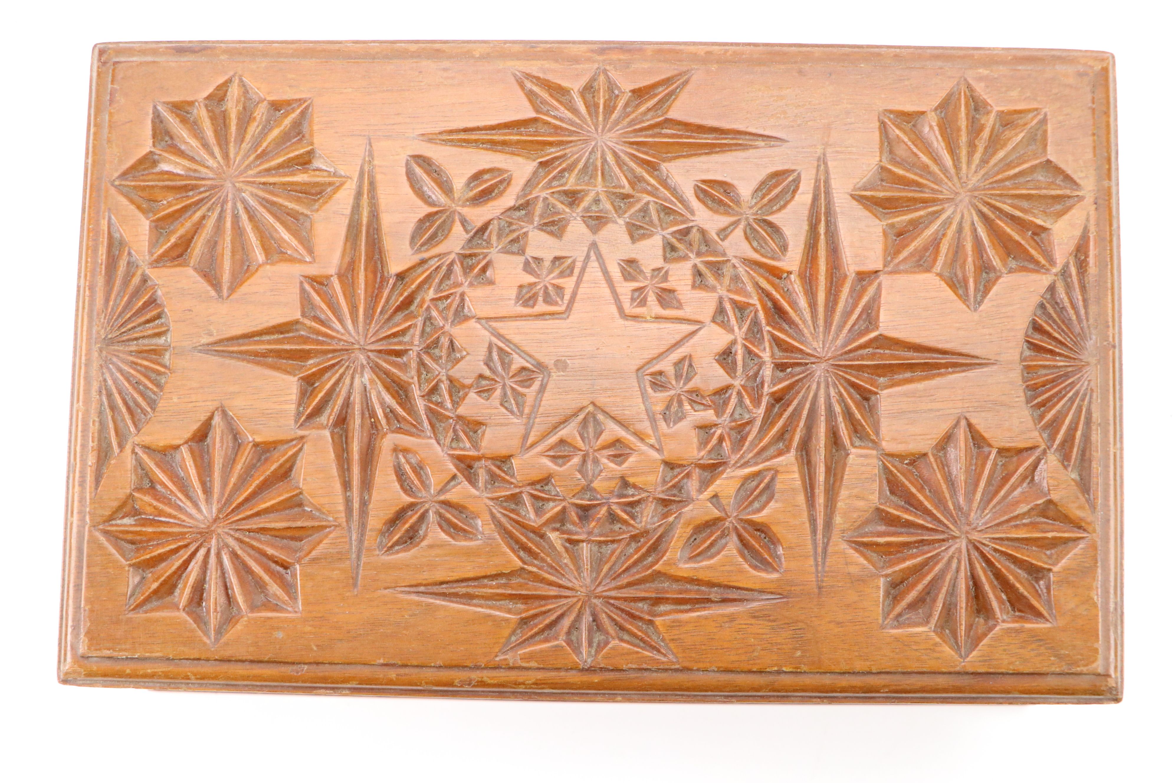 Folk Art Style Fancy Carved Wood Jewelry Box, 20th Century