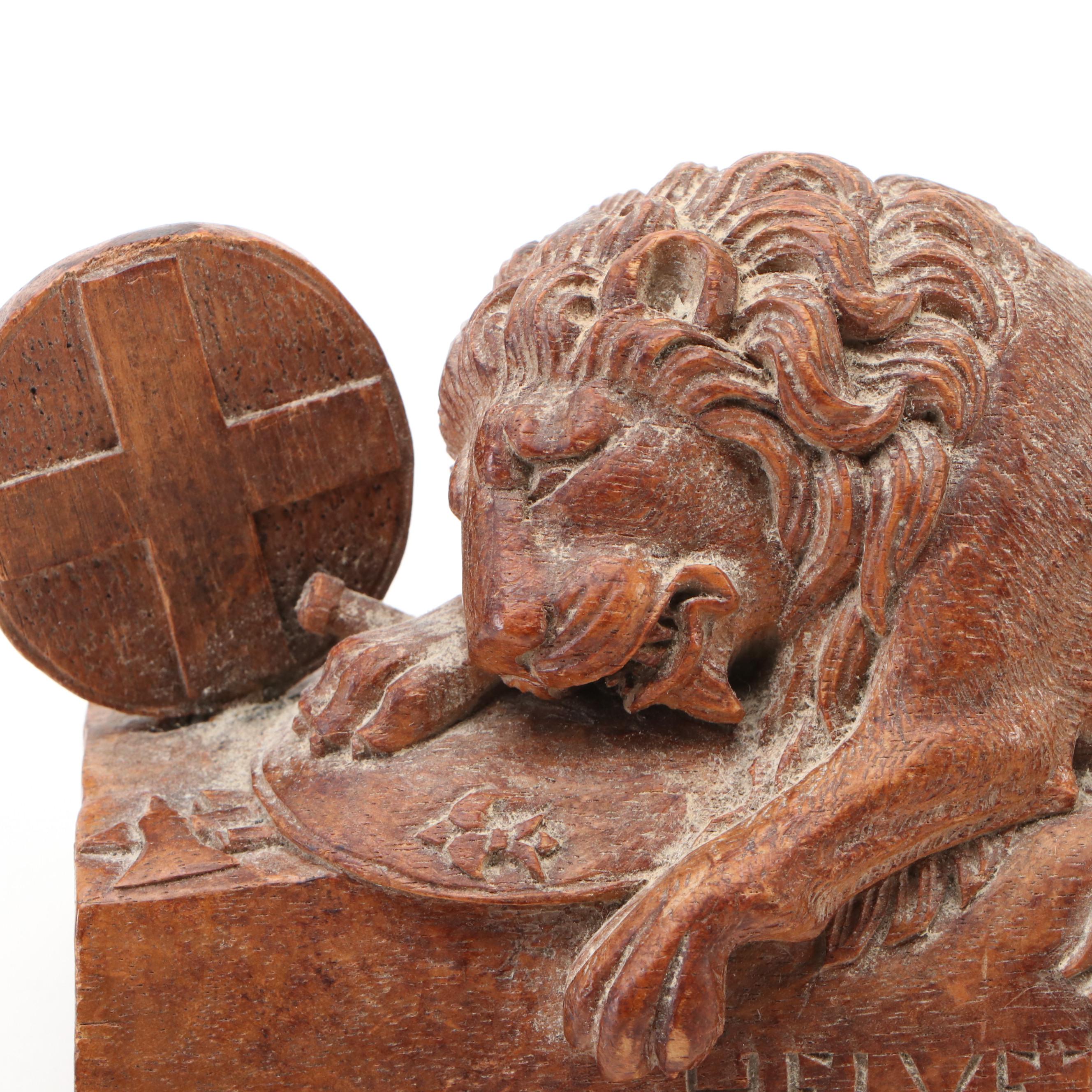 After Bertel Thorvaldsen Carved Wood Sculpture "Lion of Lucerne"