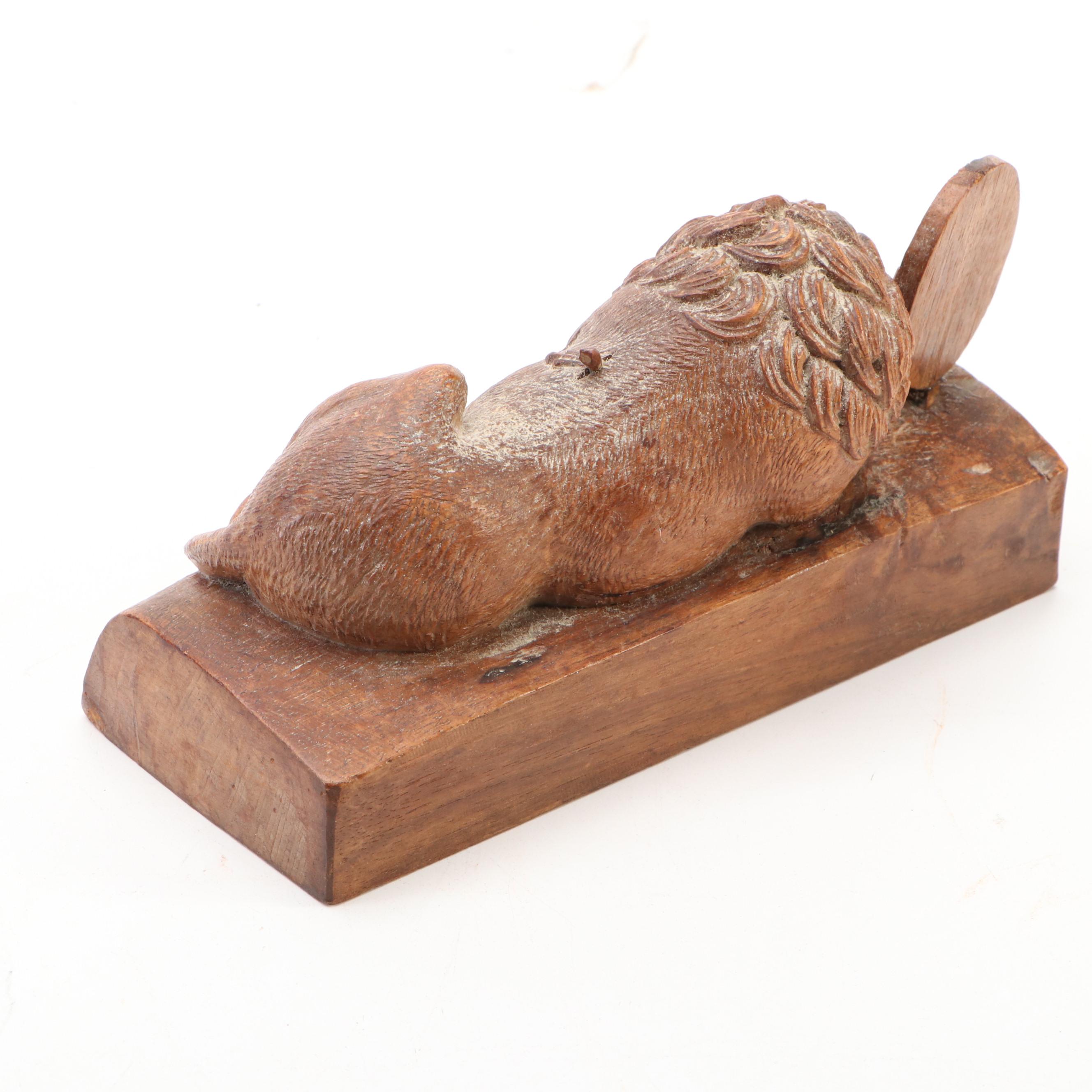 After Bertel Thorvaldsen Carved Wood Sculpture "Lion of Lucerne"