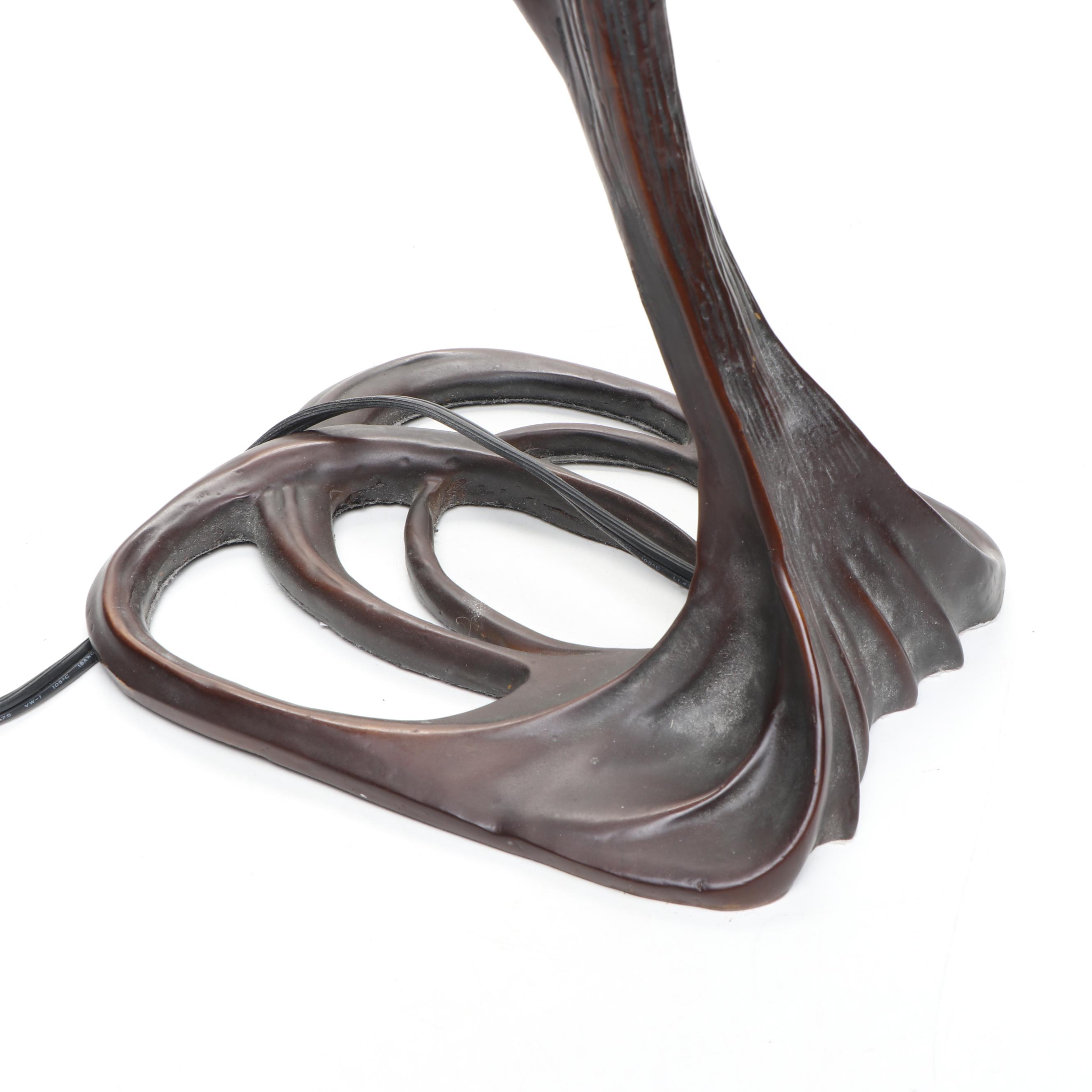 Mermaid Bronzed Metal Lamp & Slag Glass Shell Shade After Gustav Gurschner