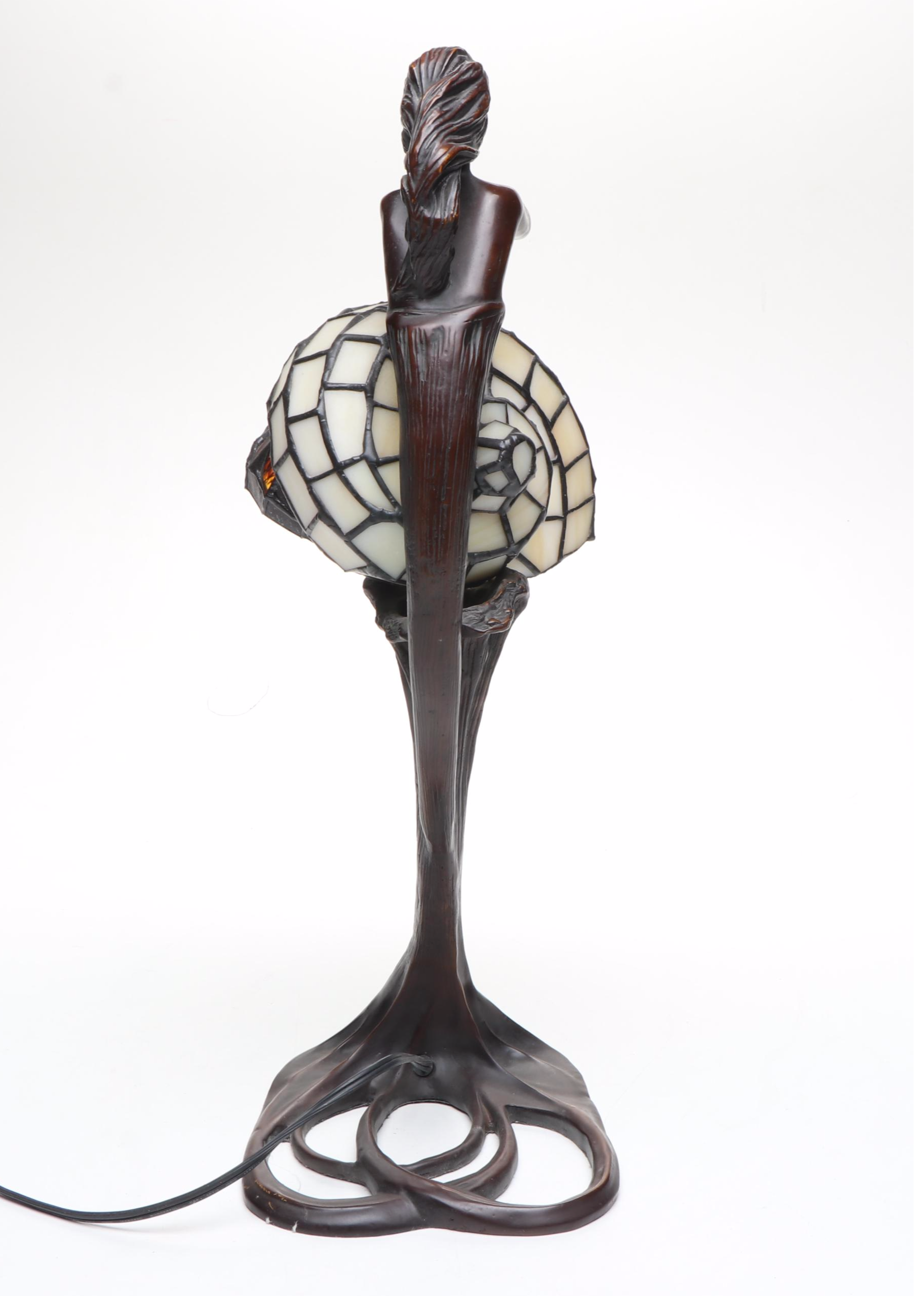 Mermaid Bronzed Metal Lamp & Slag Glass Shell Shade After Gustav Gurschner