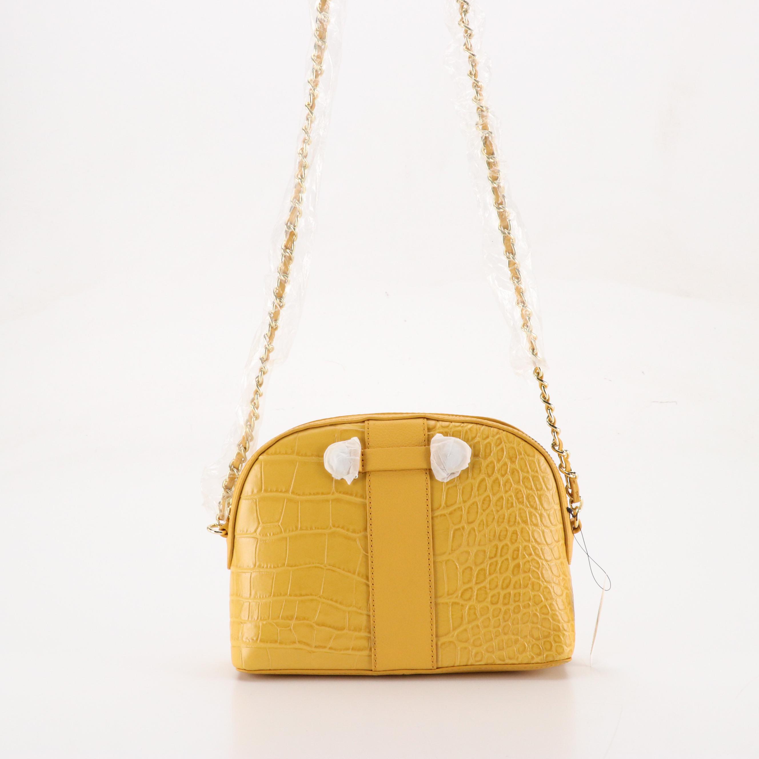 Talbots Domed Croc Embossed Leather Chain Strap Bag and Rattan Woven Bags