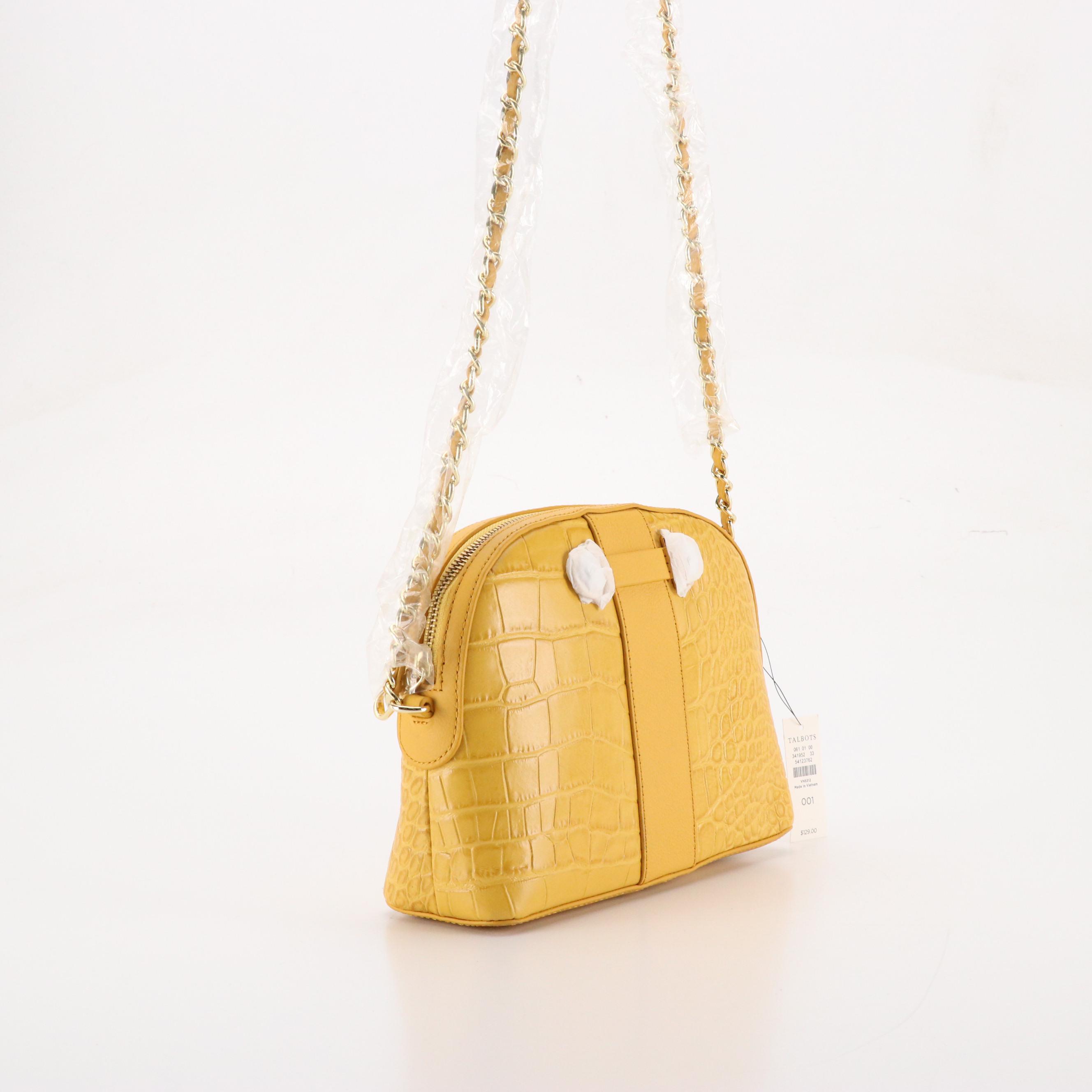 Talbots Domed Croc Embossed Leather Chain Strap Bag and Rattan Woven Bags