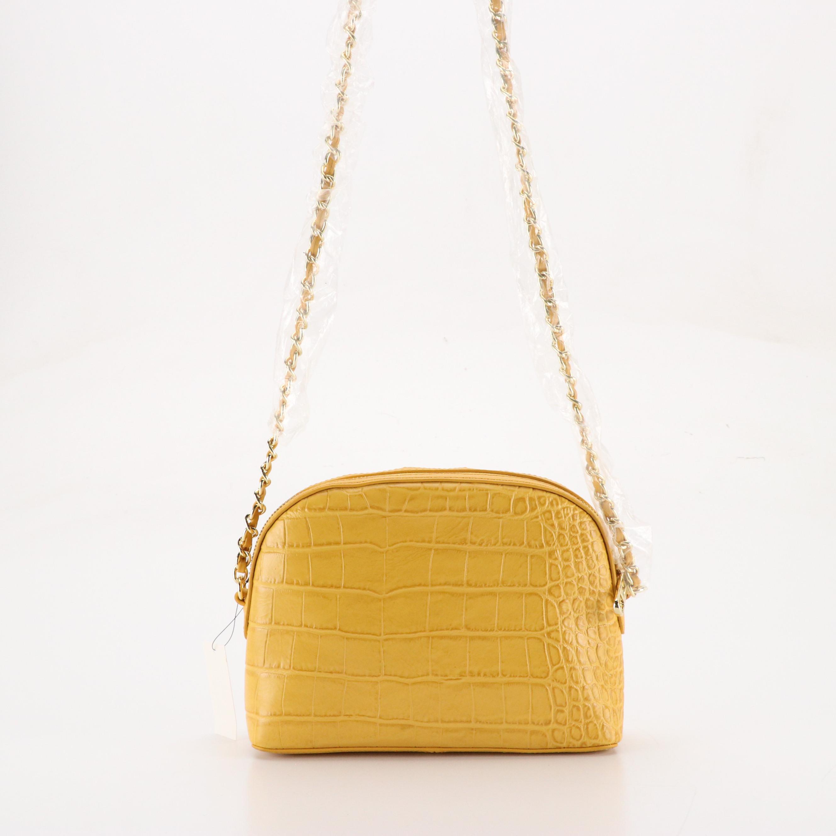 Talbots Domed Croc Embossed Leather Chain Strap Bag and Rattan Woven Bags