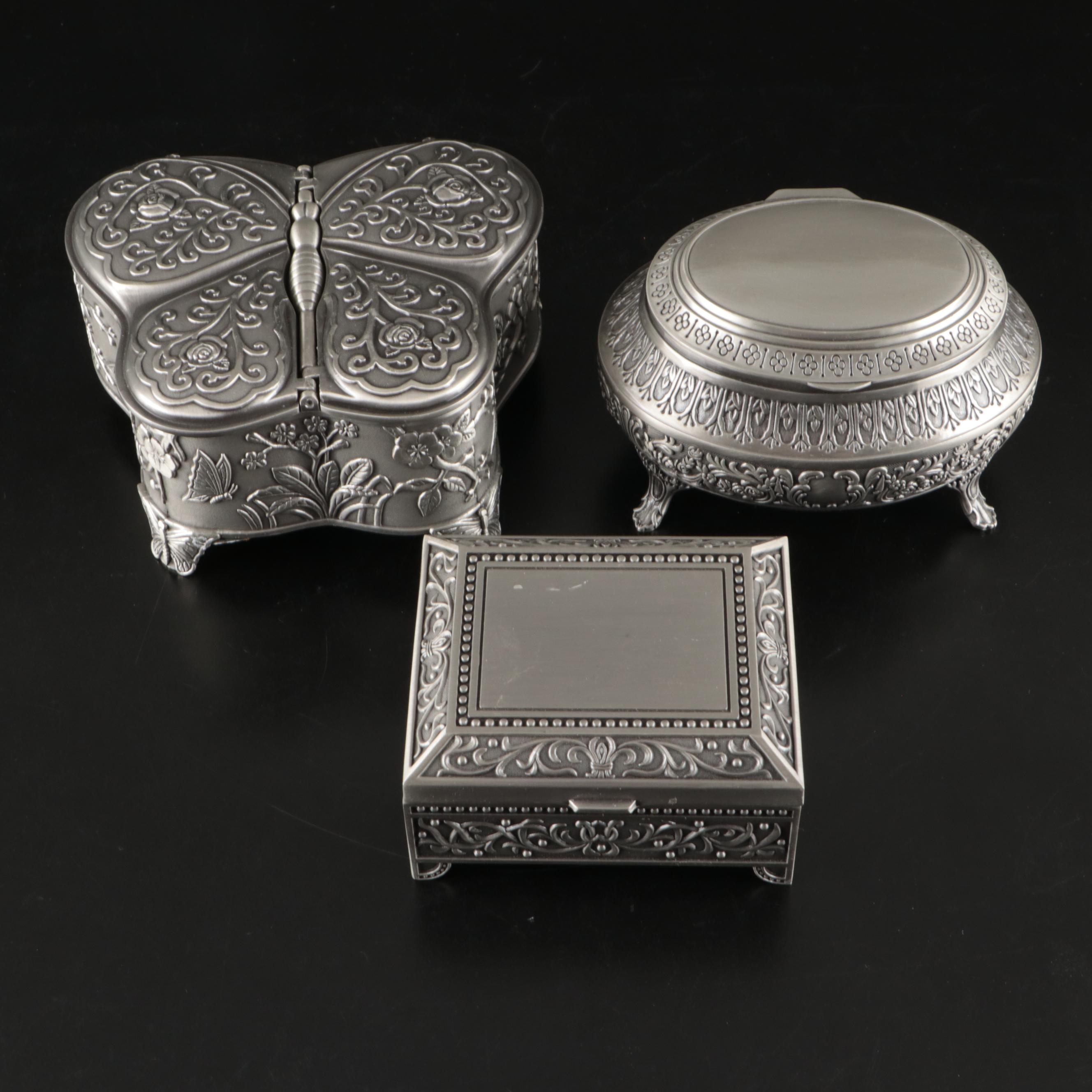 Assortment of Metal Jewelry Display Boxes and Coin Banks