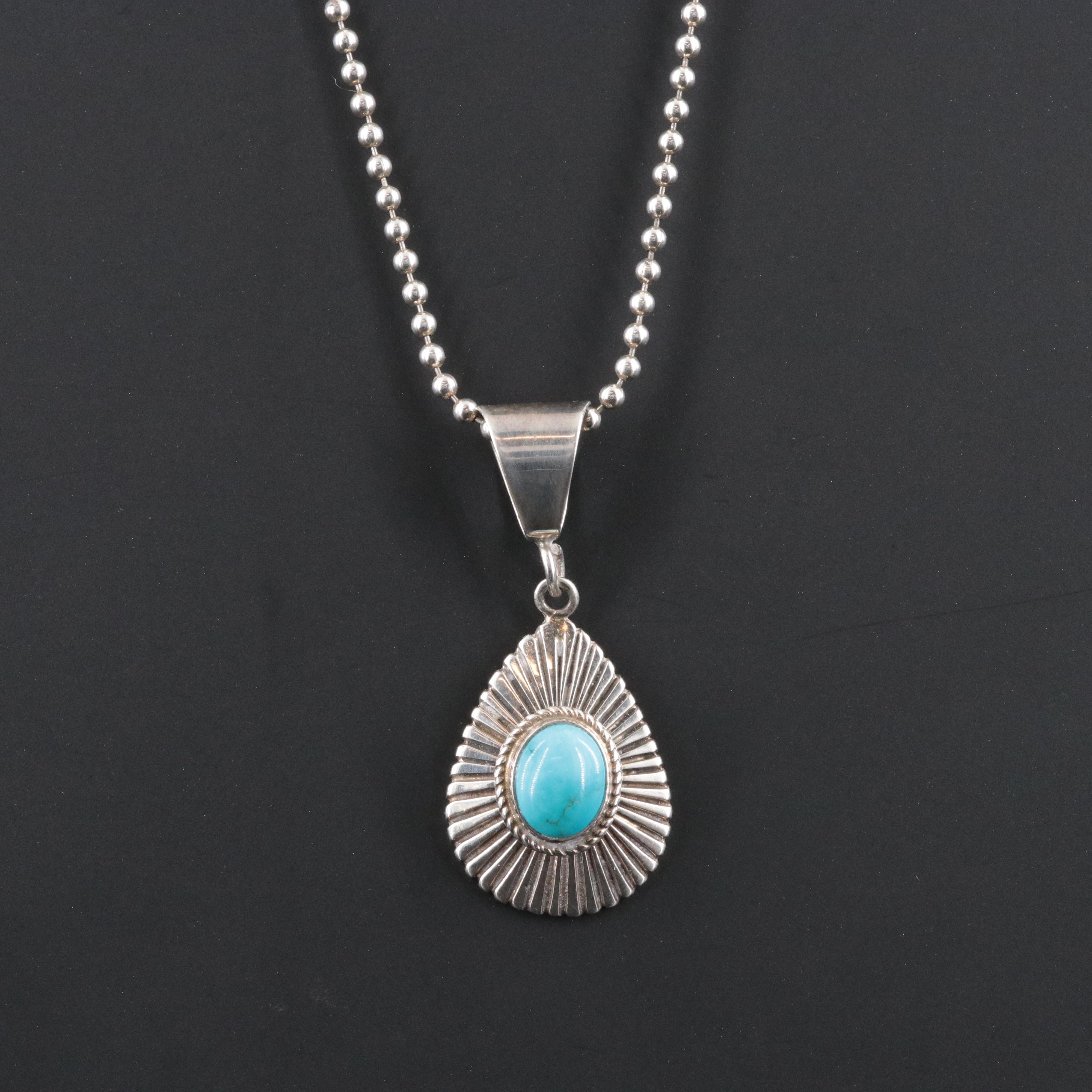Charlie Bowie Navajo Diné Sterling Turquoise Pendant Necklace