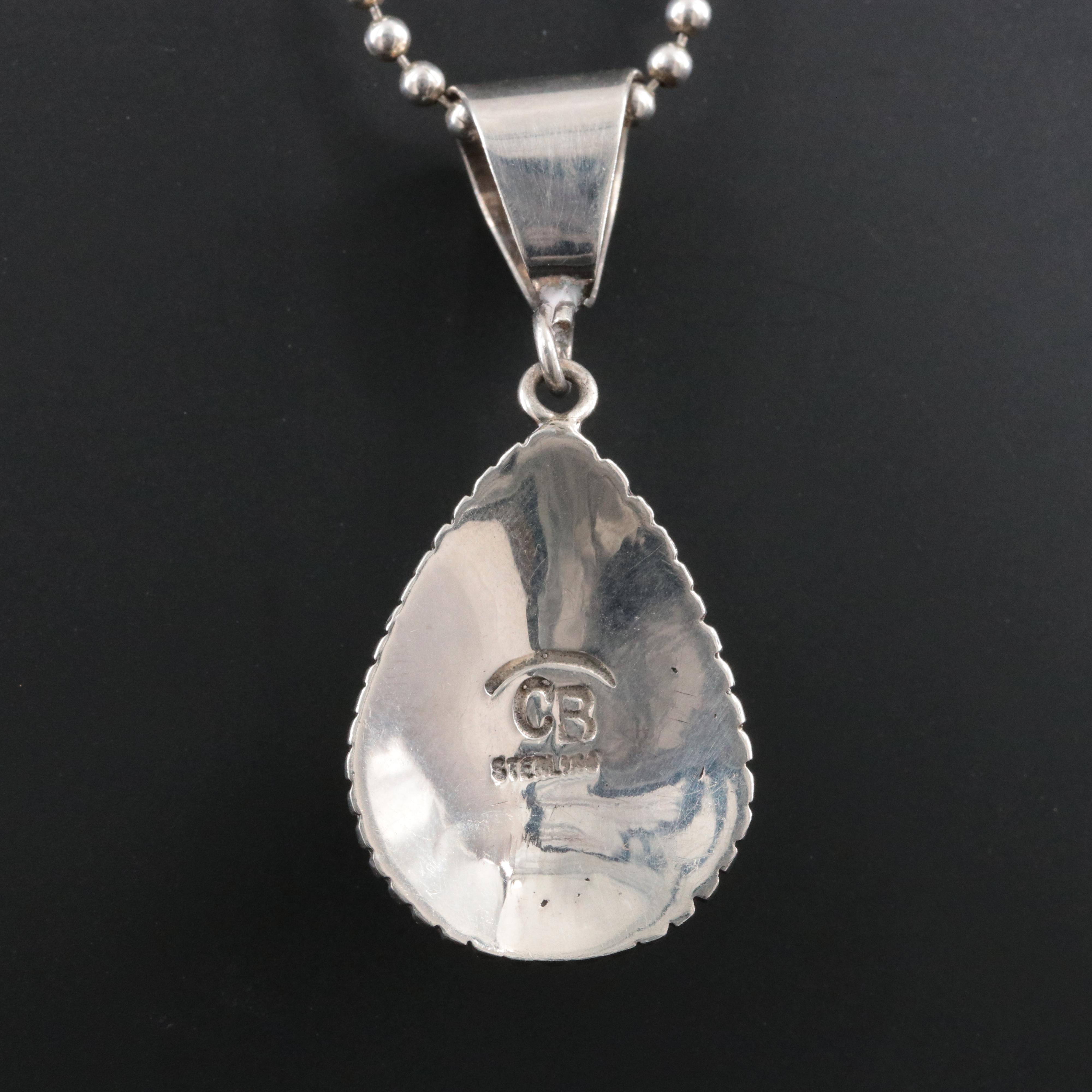 Charlie Bowie Navajo Diné Sterling Turquoise Pendant Necklace