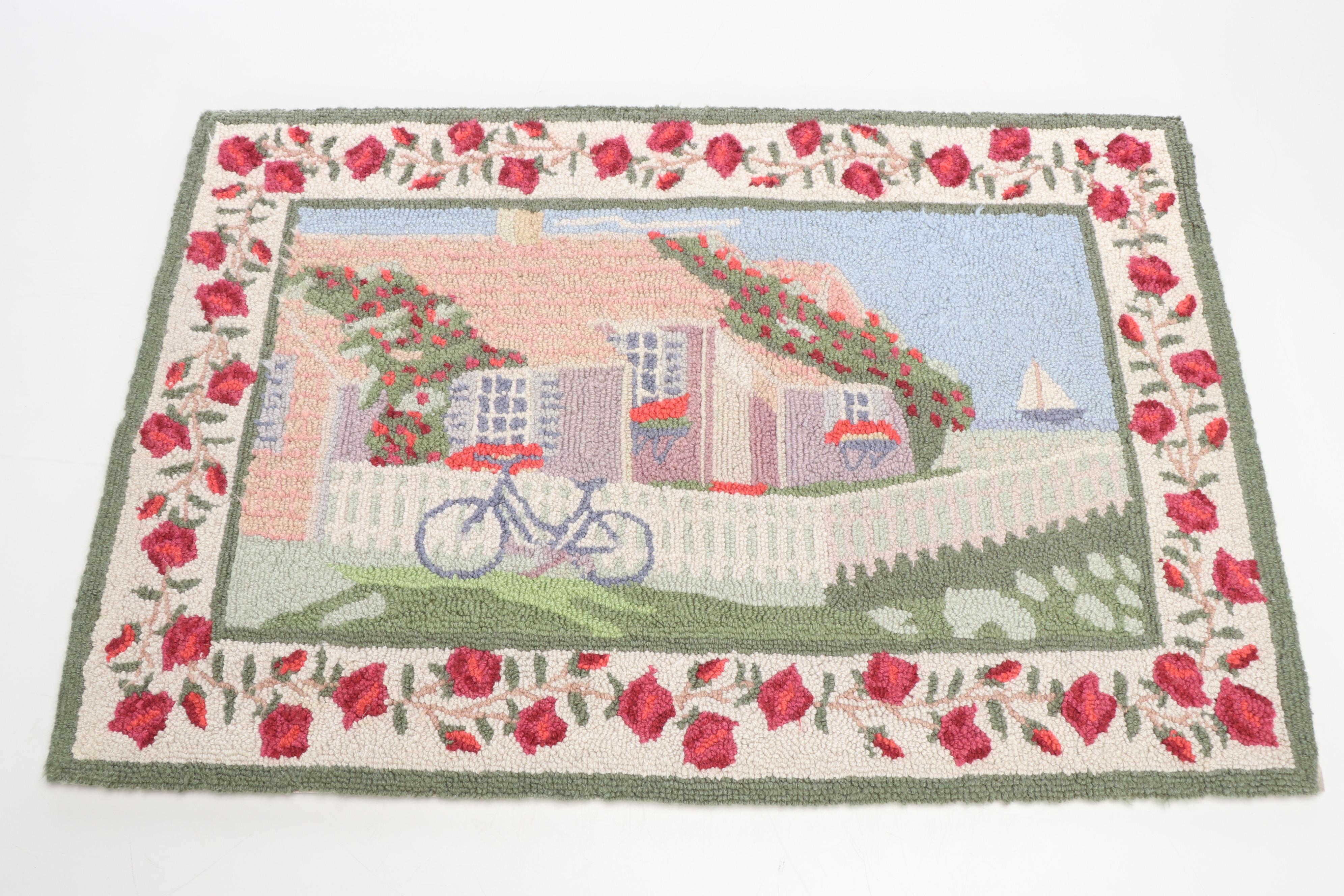 2' x 3'  French Style Hooked Rug with Hooked Wool and Needlepoint Throw Pillows