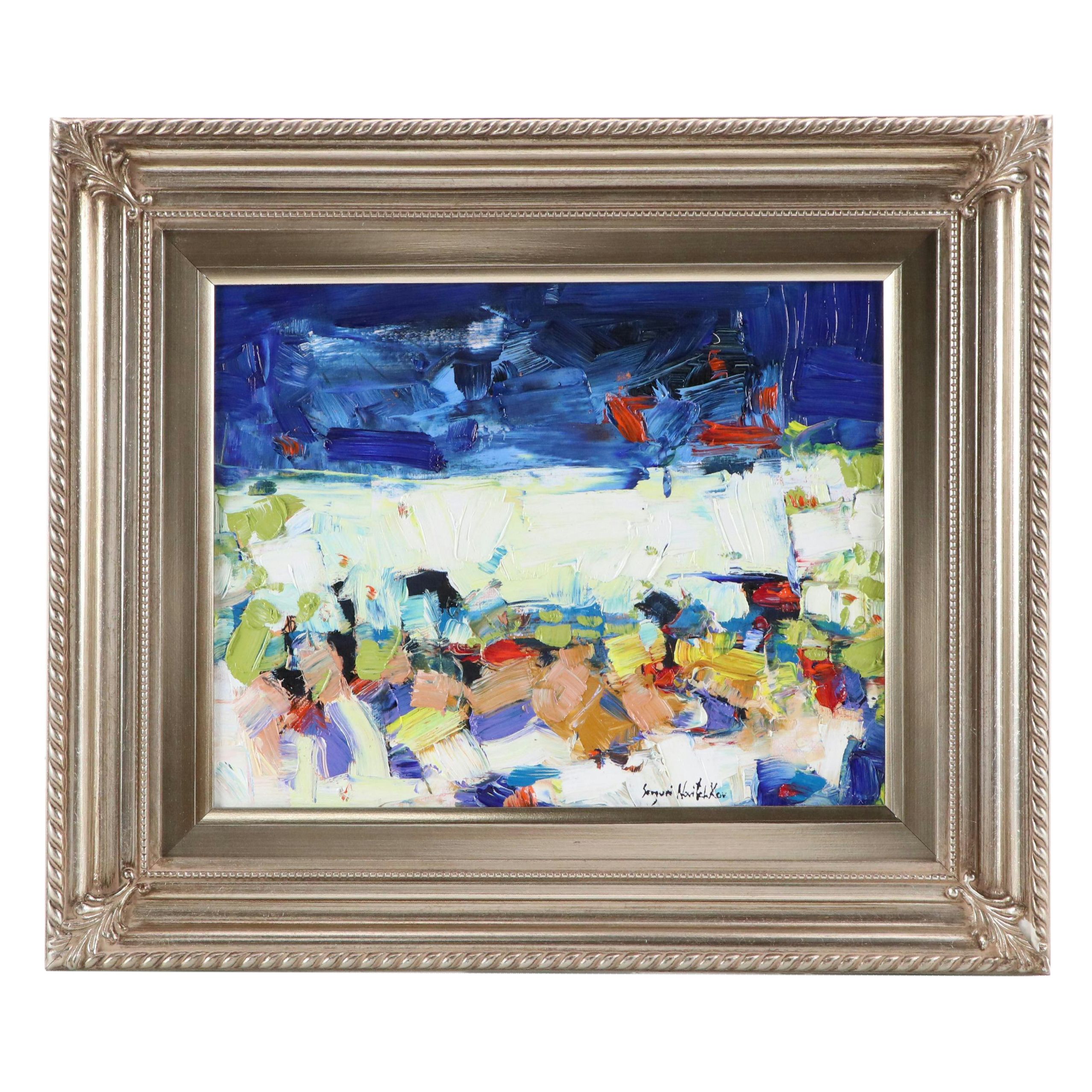 Serguei Novitchkov Stylized Landscape Oil Painting "Blazing Serenity," 2025