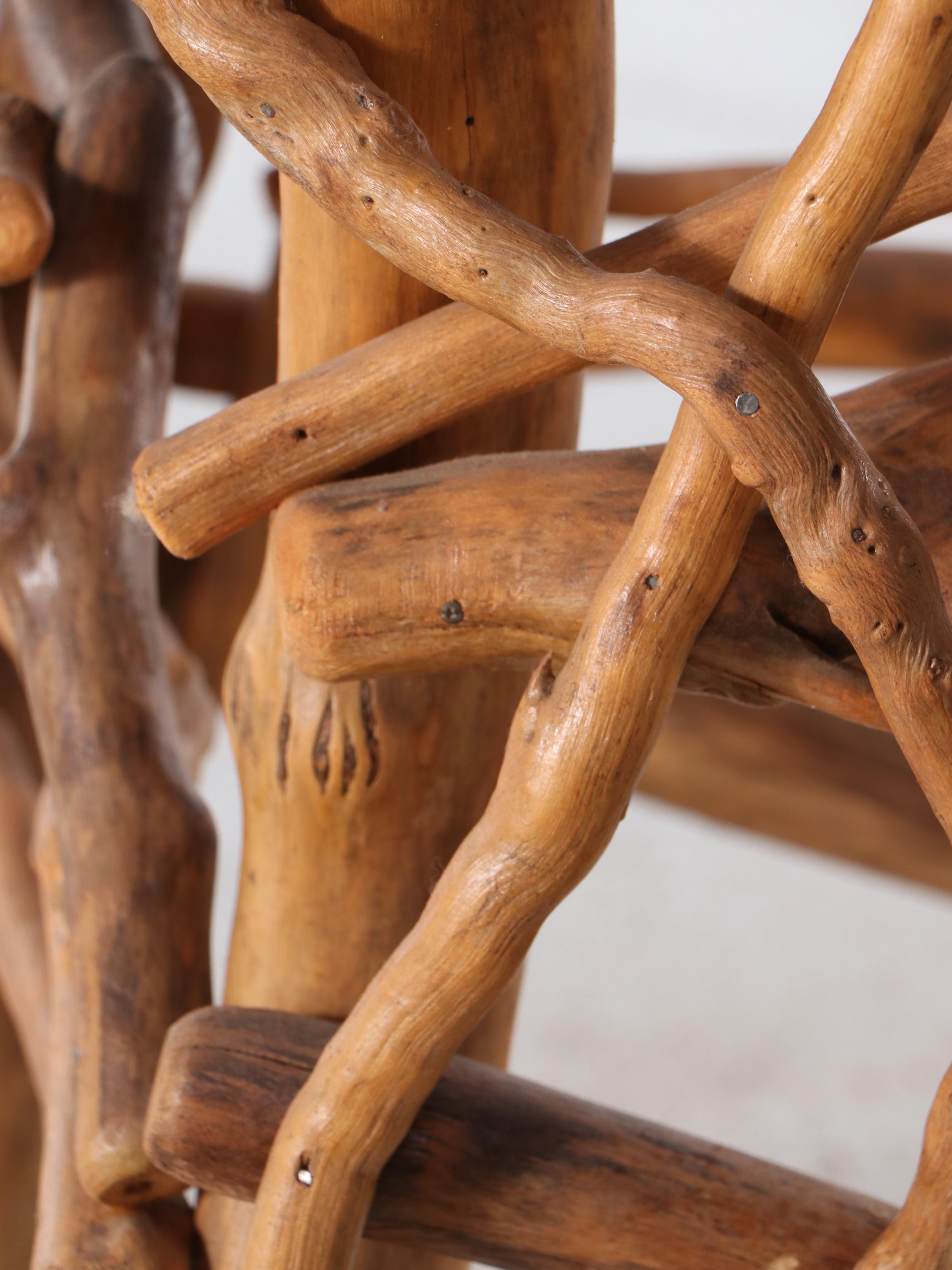 Folk Art Box, Adorned with Horn Coral Fossils on Adirondack Style Twig Stand