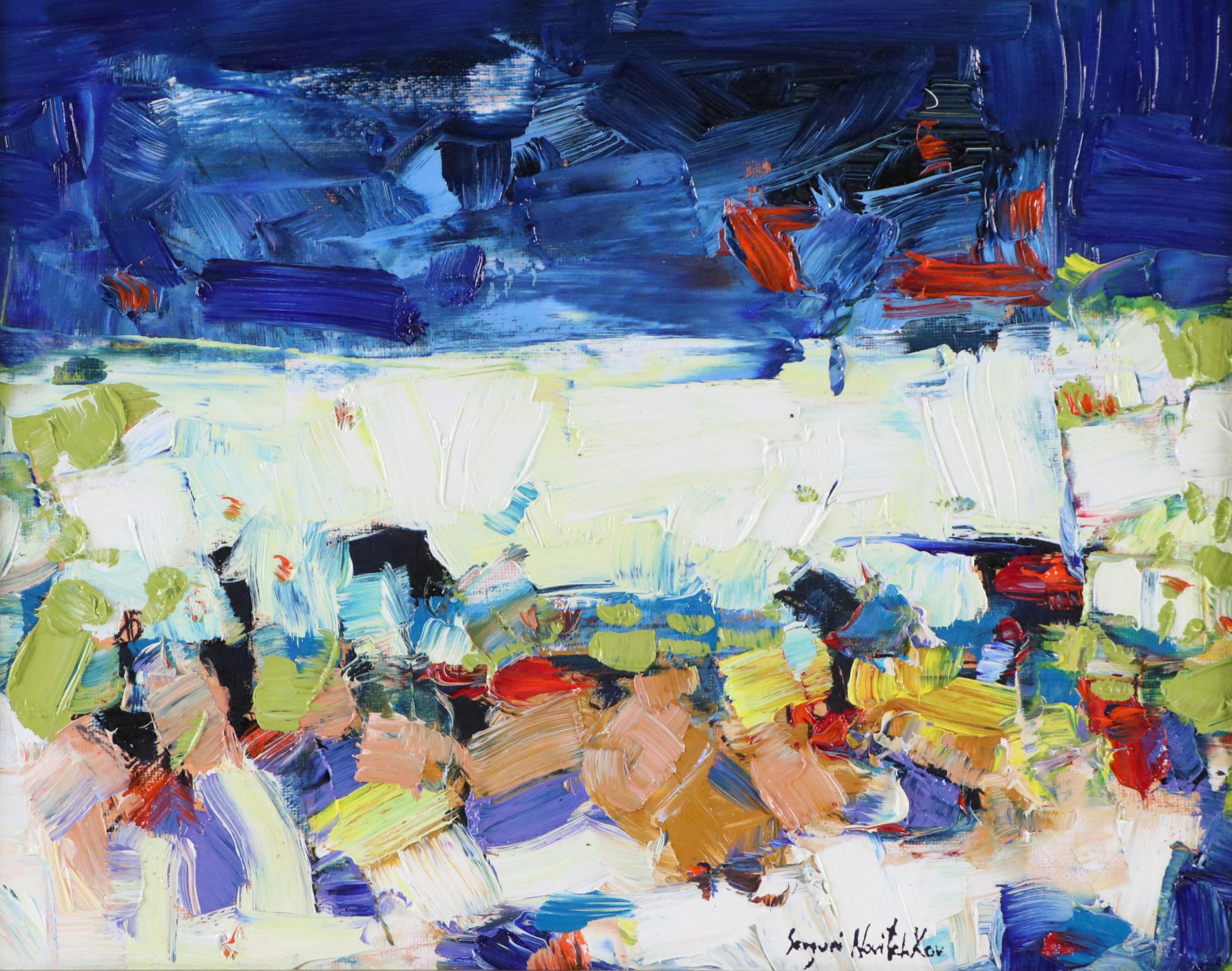 Serguei Novitchkov Stylized Landscape Oil Painting "Blazing Serenity," 2025