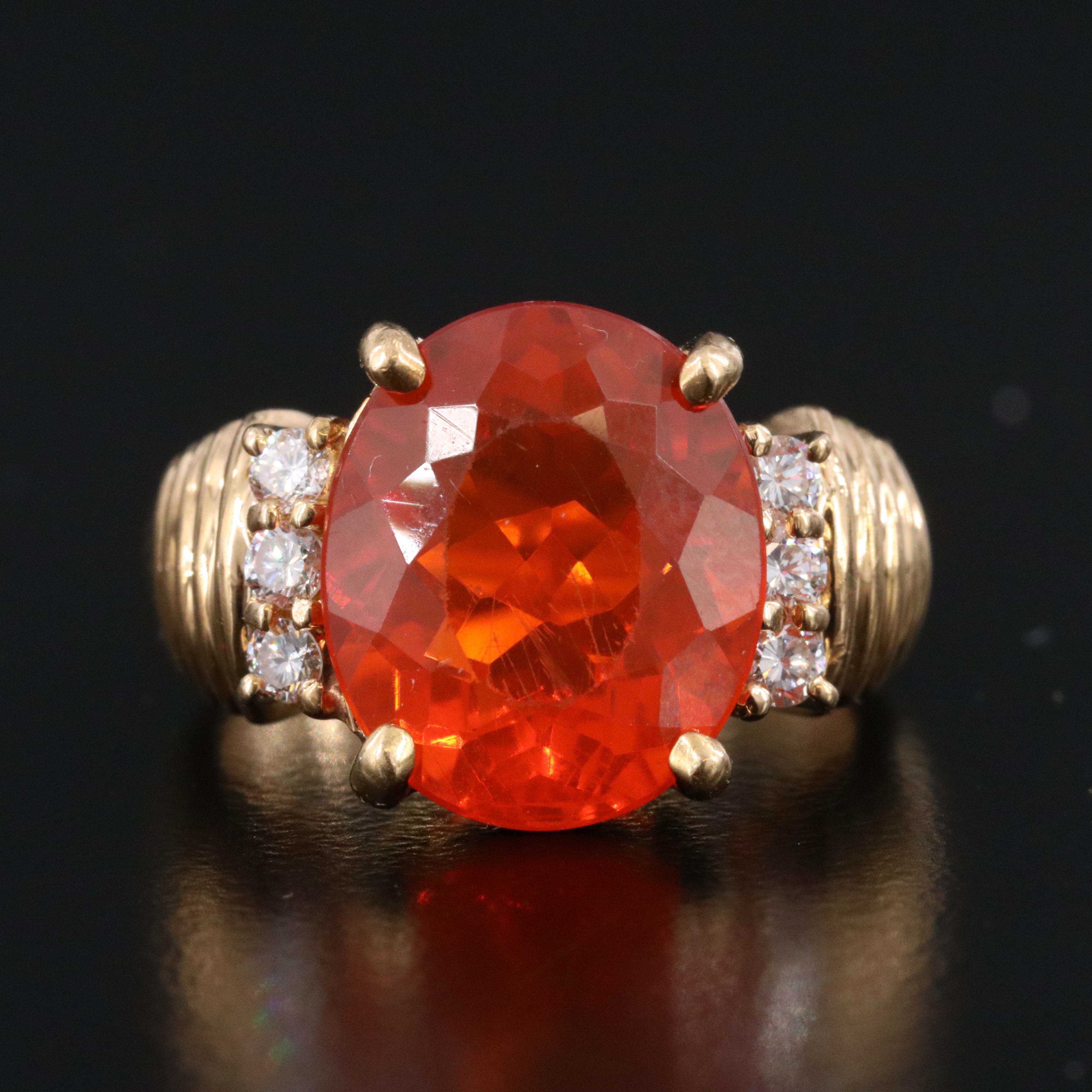 18K Fire Opal and Diamond Ring