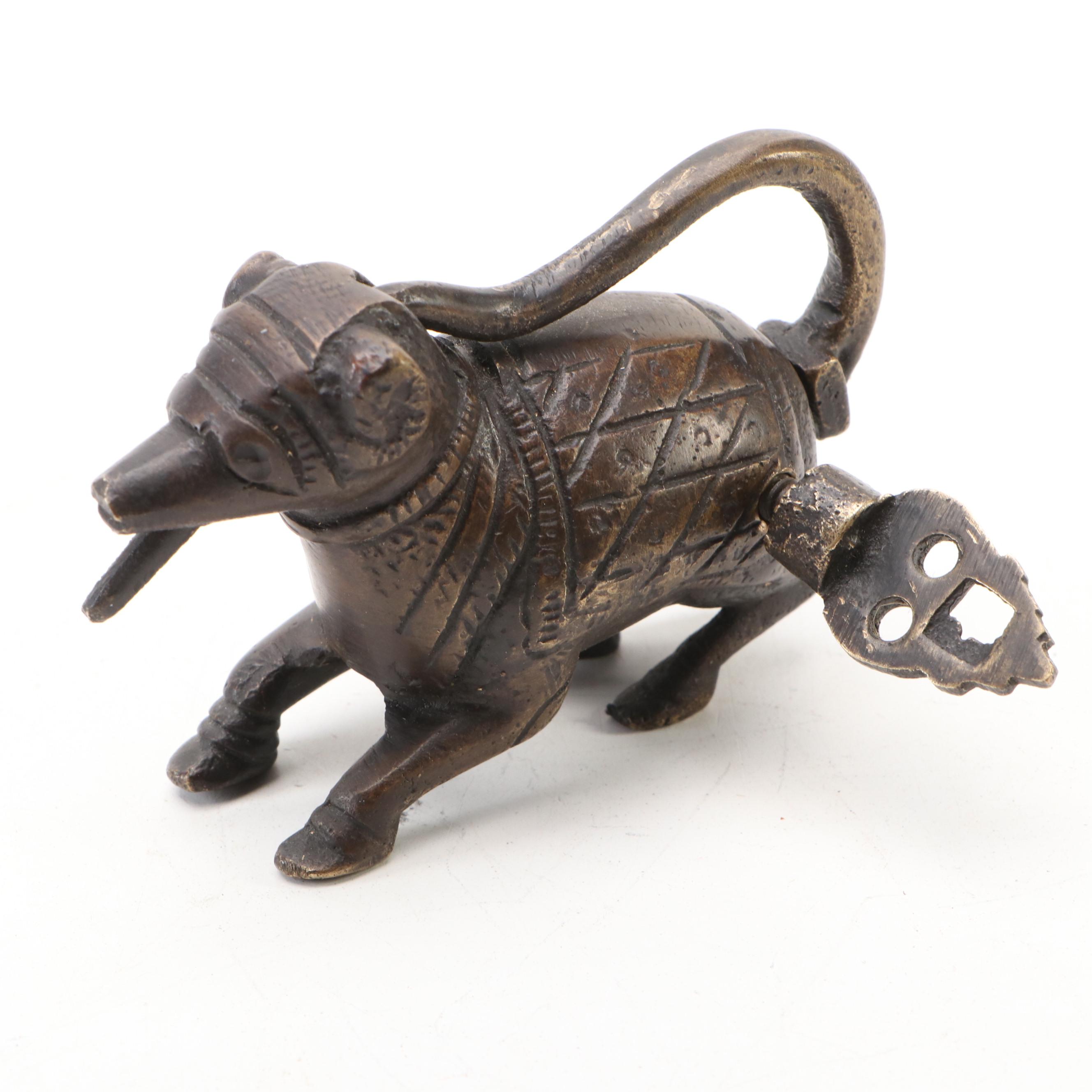 Indian Brass Mongoose Figural Shackle Lock