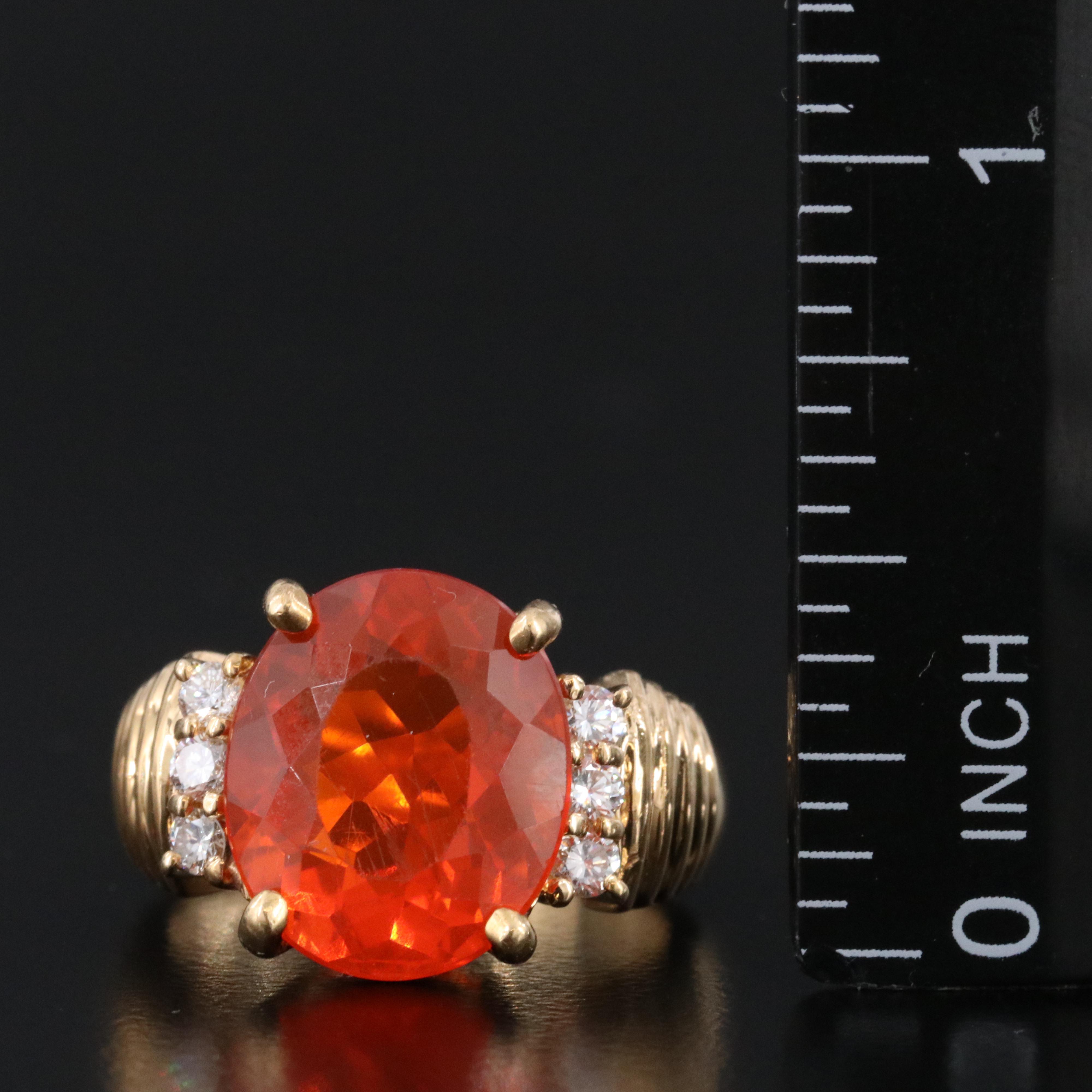 18K Fire Opal and Diamond Ring