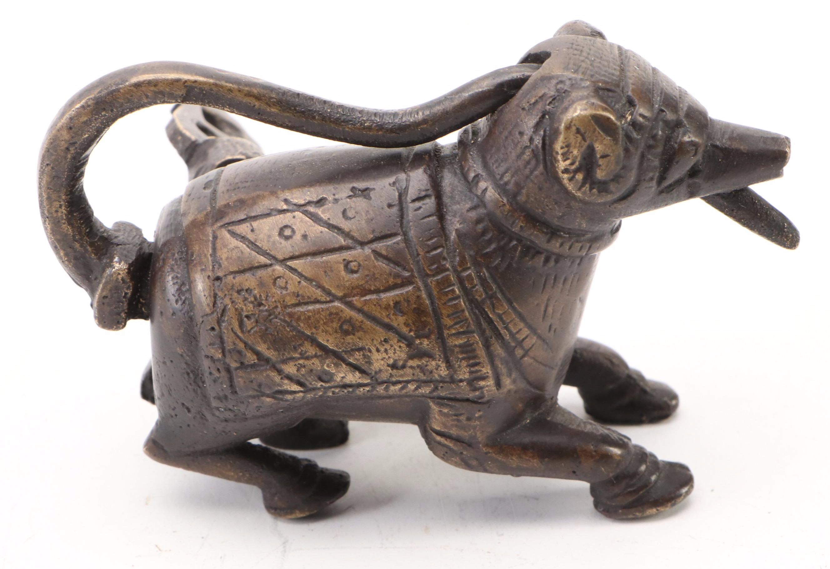 Indian Brass Mongoose Figural Shackle Lock