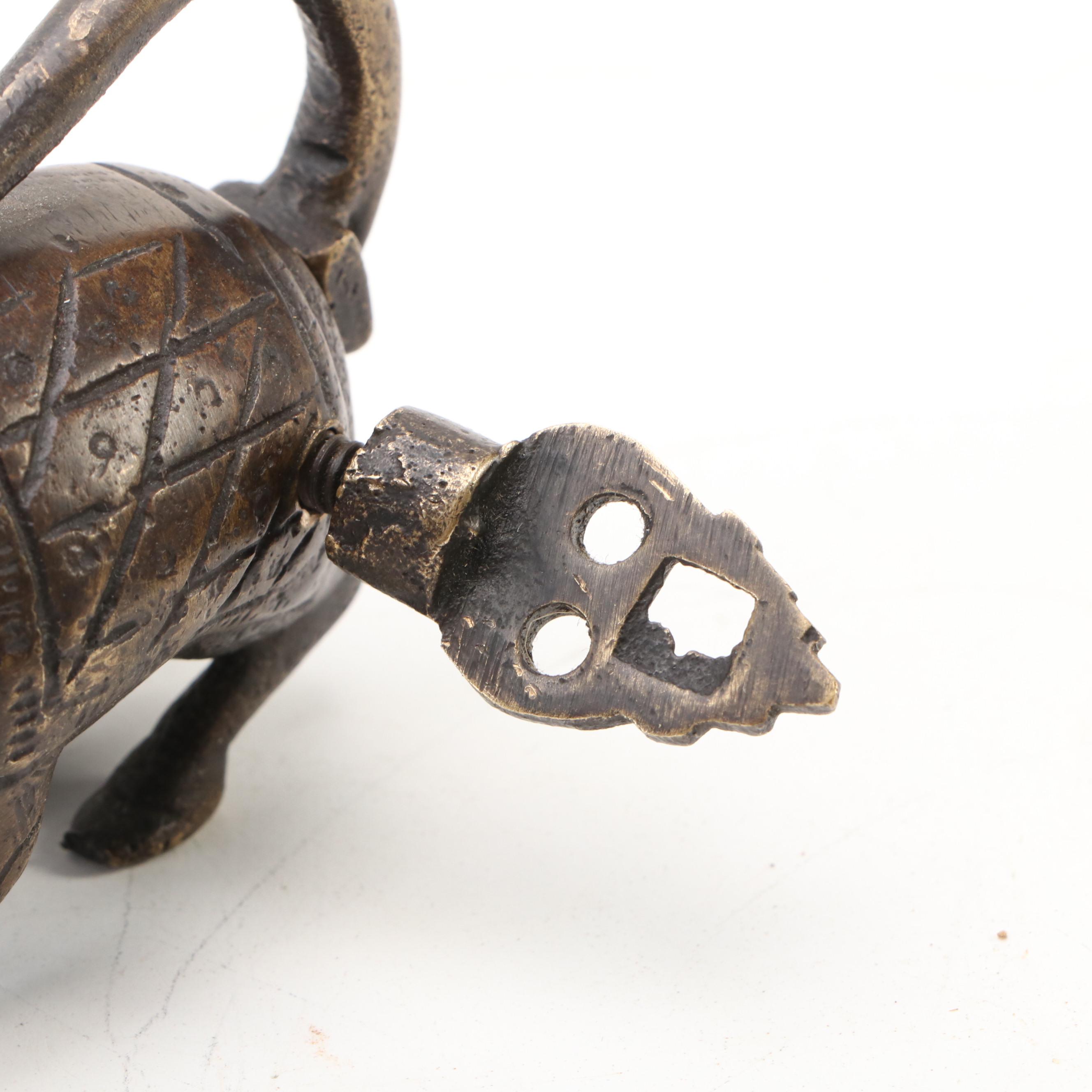 Indian Brass Mongoose Figural Shackle Lock