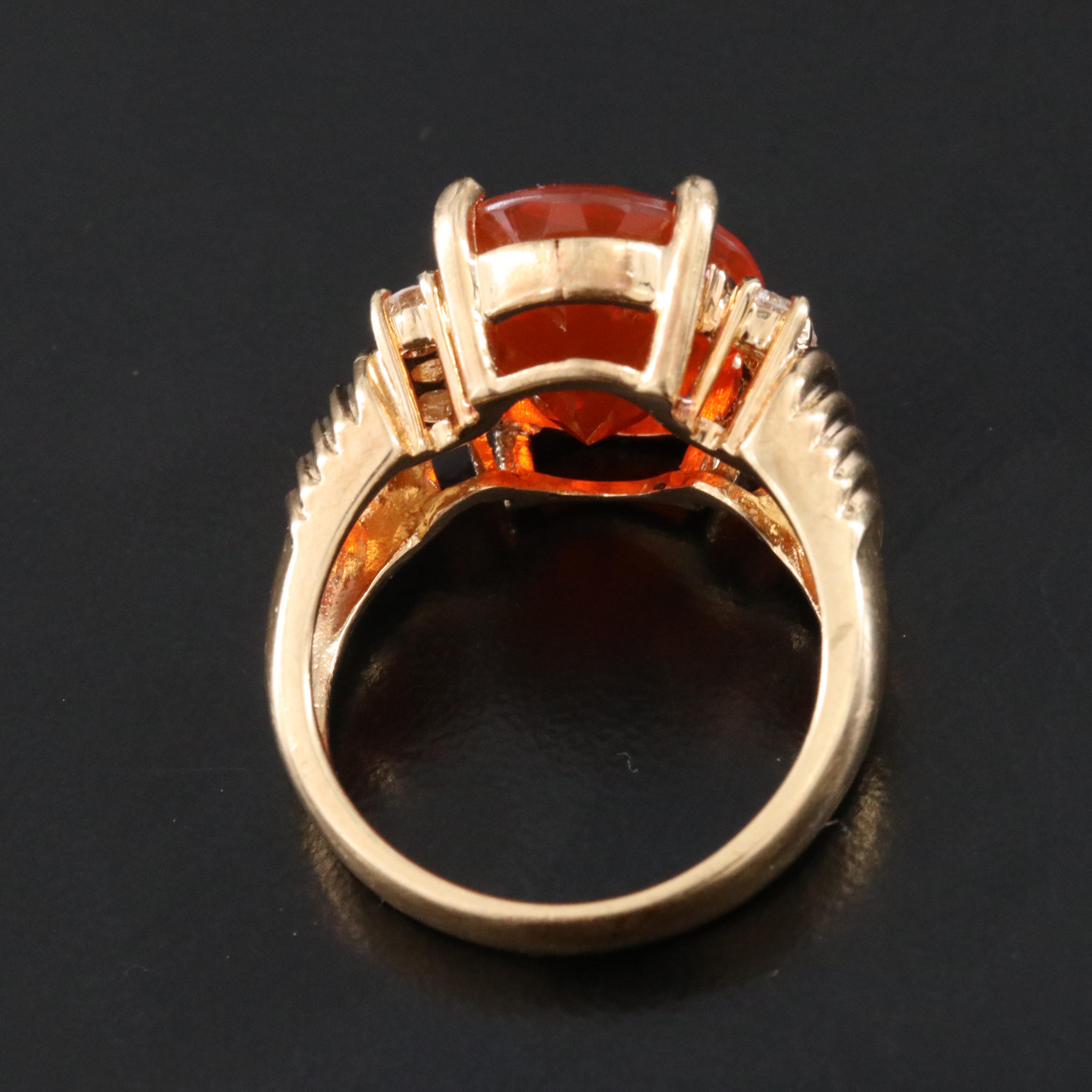 18K Fire Opal and Diamond Ring