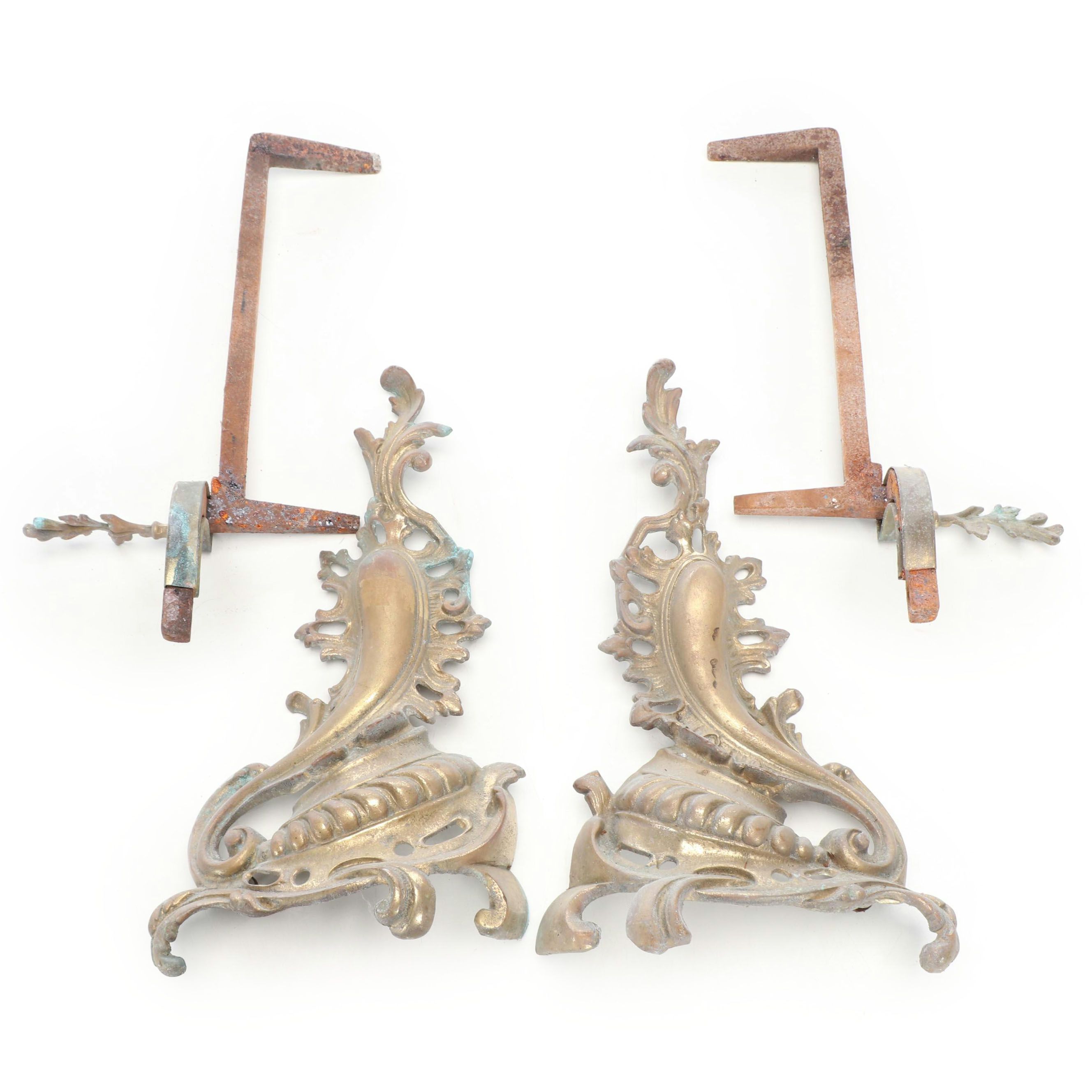 Rococo Revival Style Brass Andirons