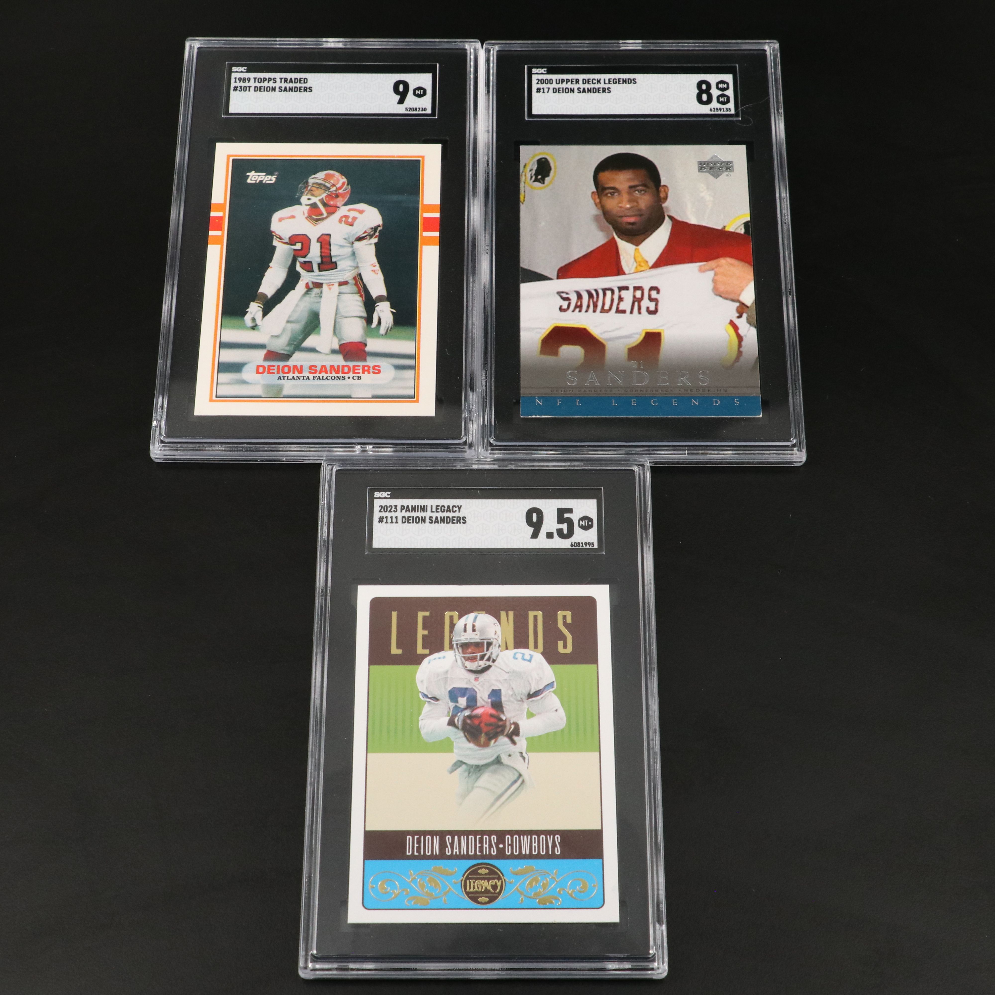 Deion Sanders SGC Graded Football Cards Featuring Rookie and More