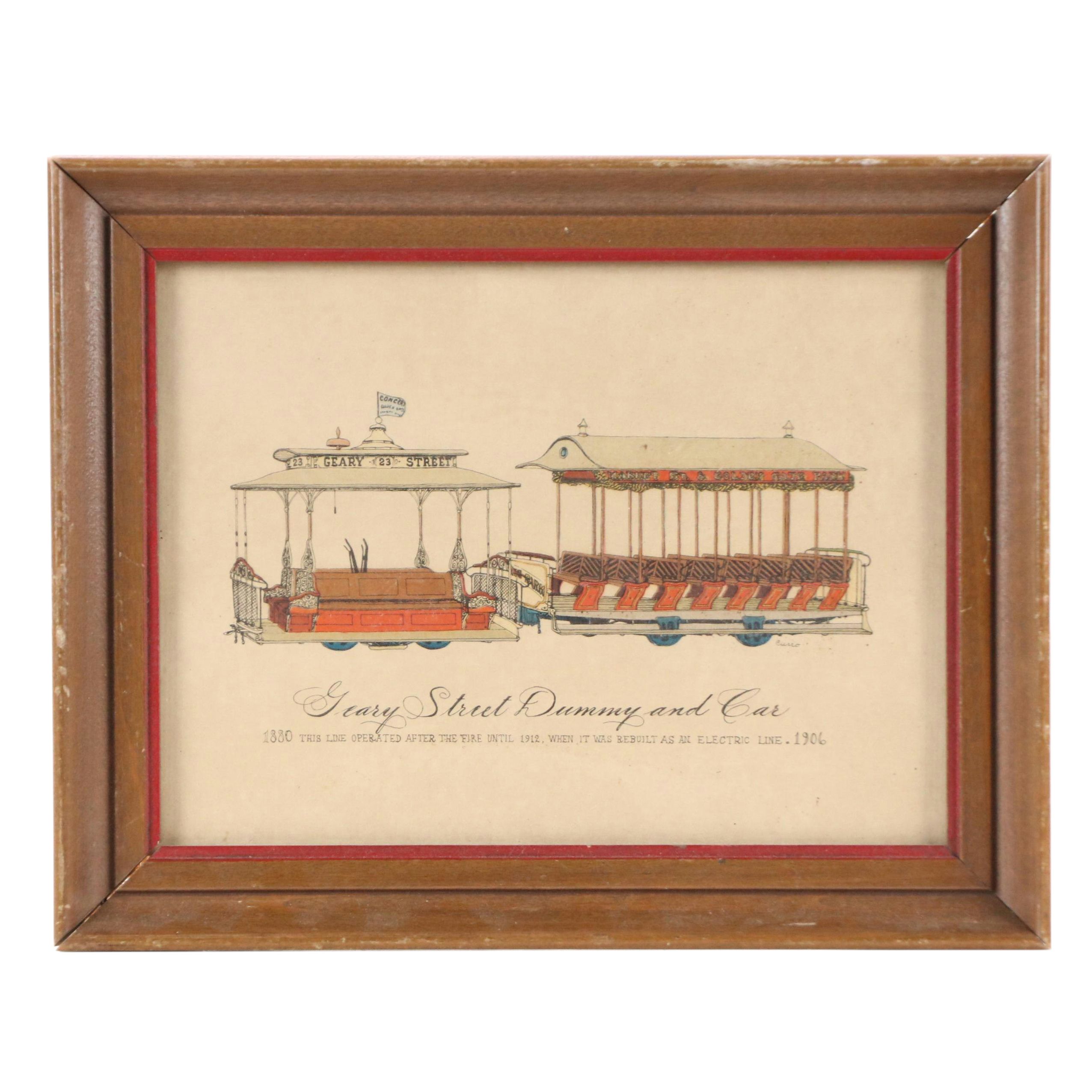 After Evelyn Carro Halftone Print "Geary Street Dummy and Car," Circa 1950