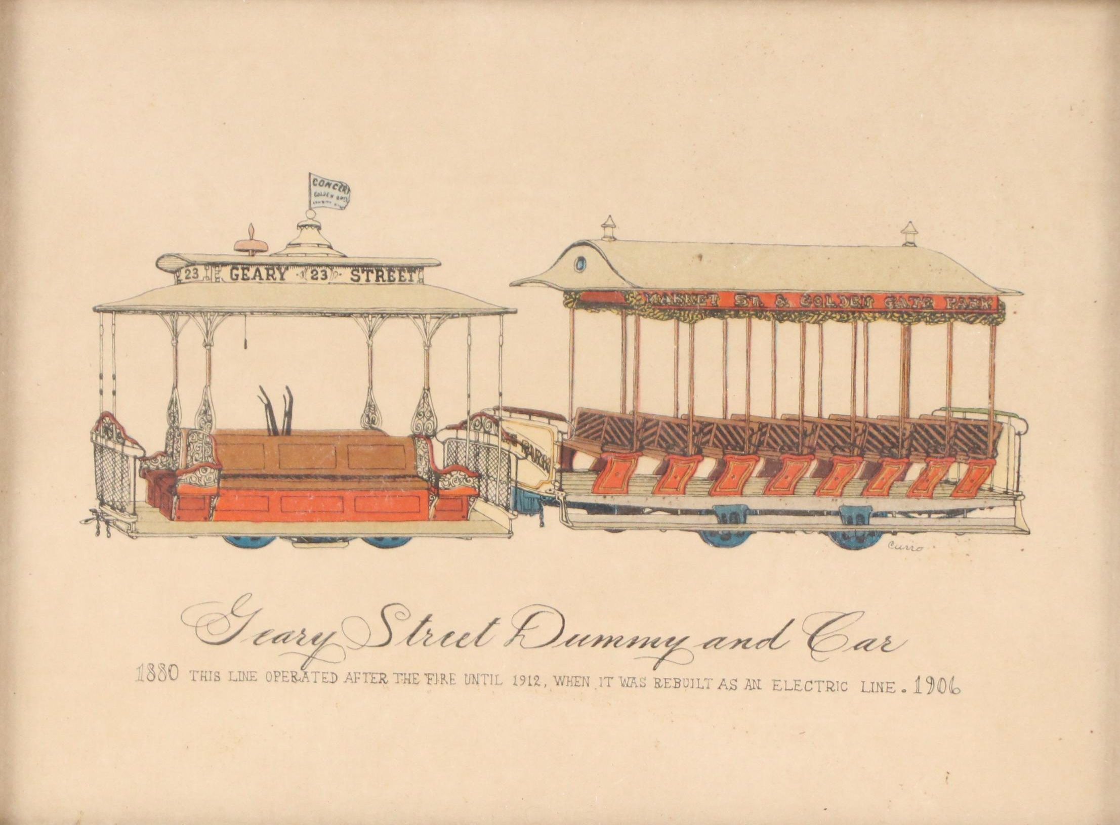 After Evelyn Carro Halftone Print "Geary Street Dummy and Car," Circa 1950