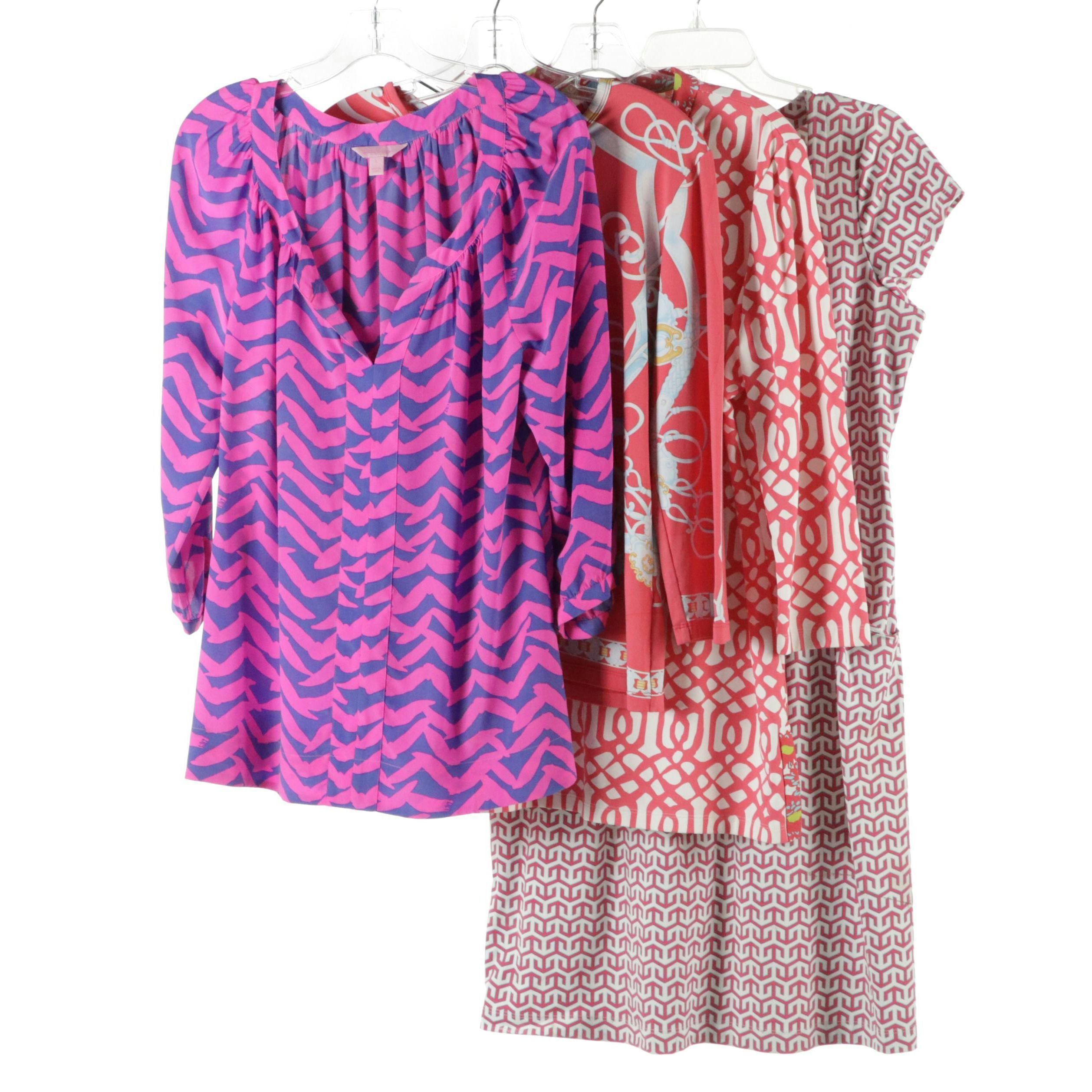 Lilly Pulitzer Silk Printed Blouse with J. McLaughlin Shift Dress & Printed Tops