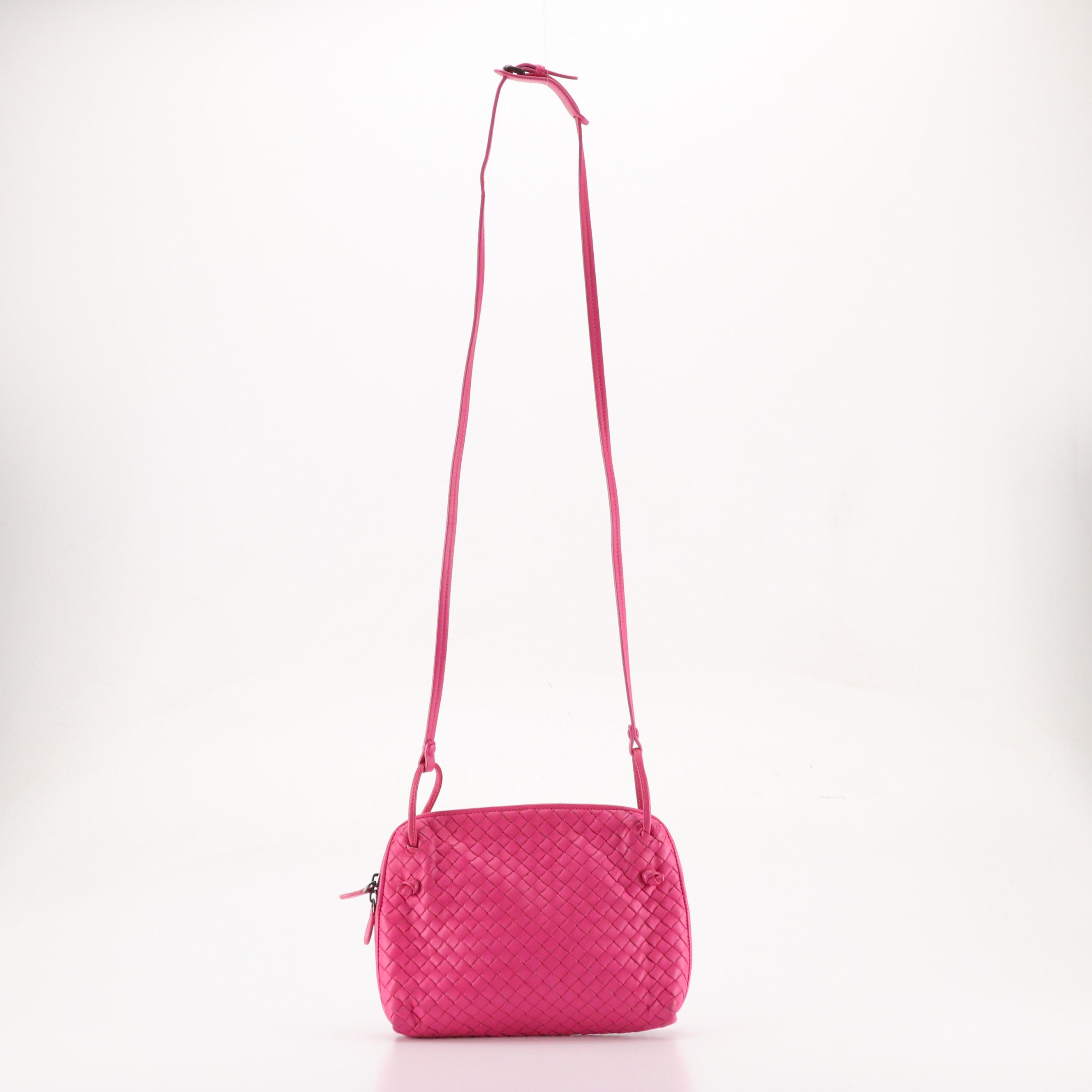 Bottega Veneta Zippered Crossbody Bag in Hot Pink Intrecciato Nappa Leather