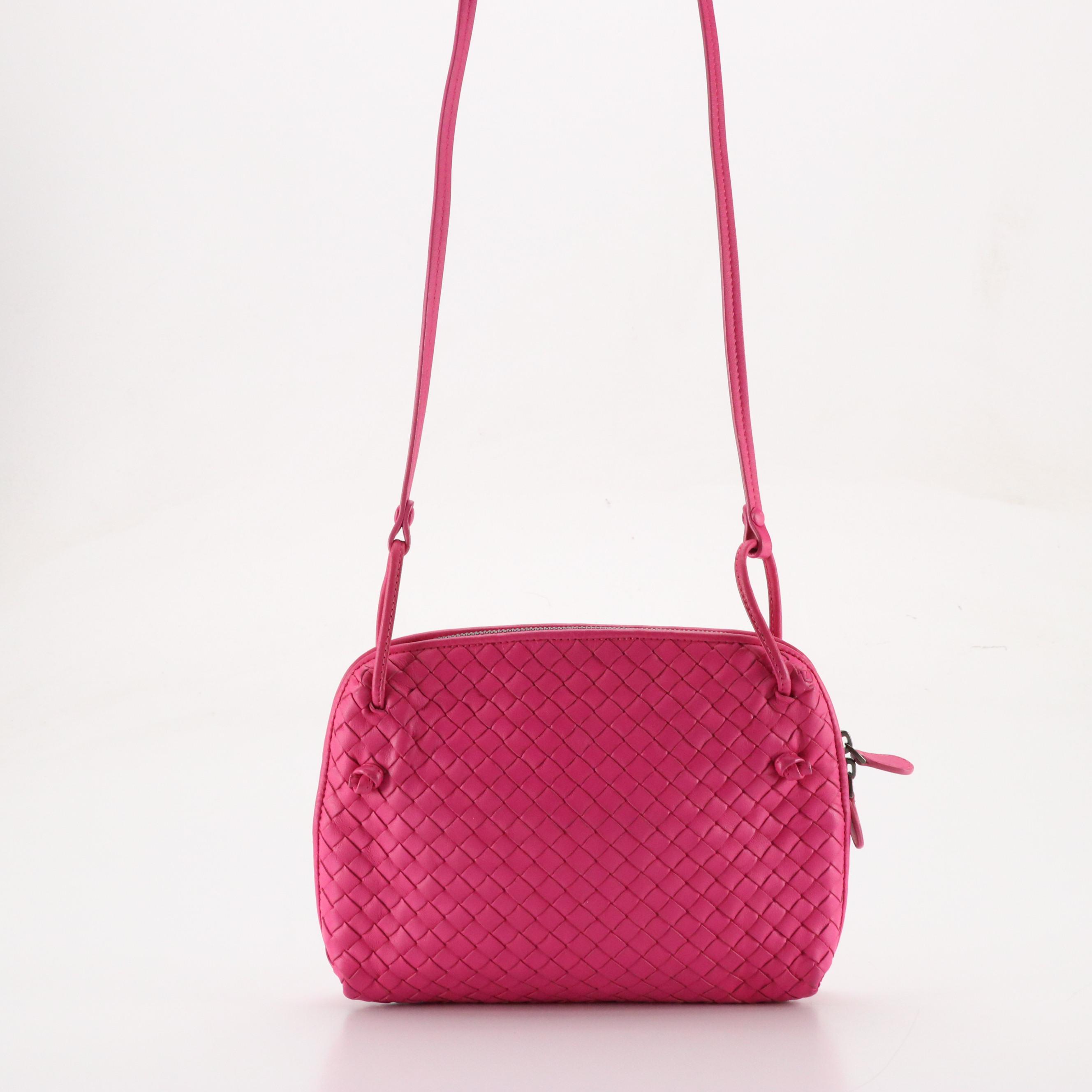 Bottega Veneta Zippered Crossbody Bag in Hot Pink Intrecciato Nappa Leather