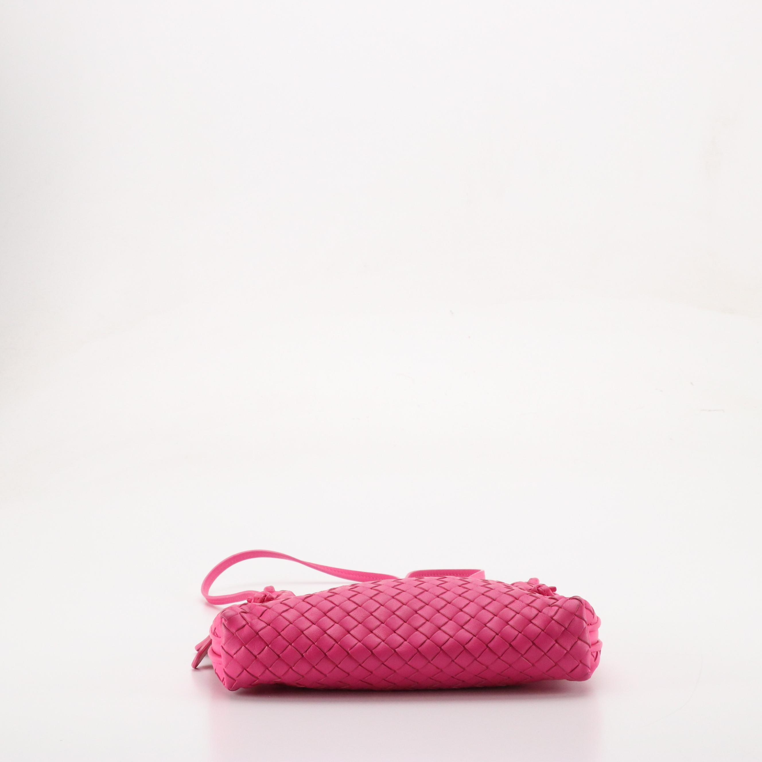 Bottega Veneta Zippered Crossbody Bag in Hot Pink Intrecciato Nappa Leather