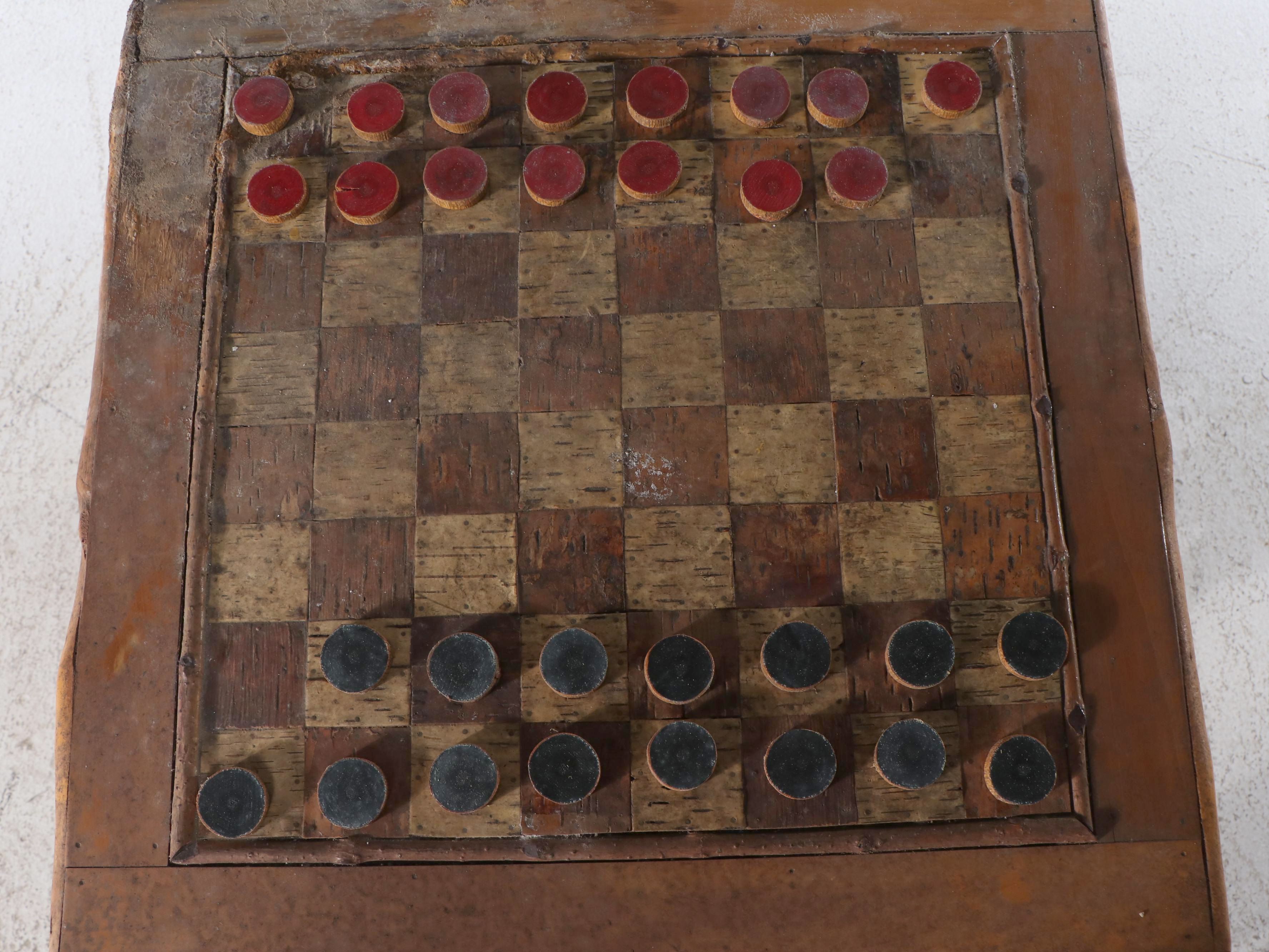Robert Beaven Adirondack Style Poplar and Checkered Birch Bark Games Table