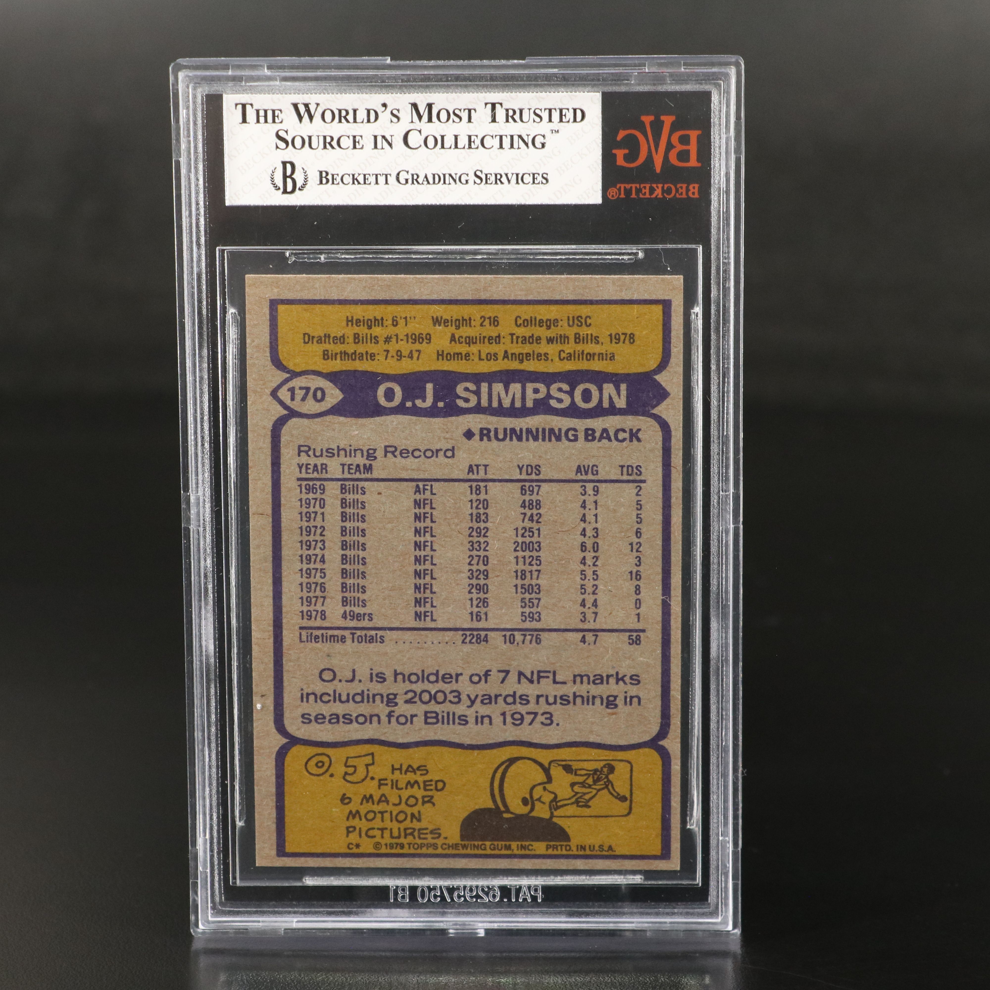 1979 Topps O.J. Simpson San Francisco 49ers Football Card Graded BVG 7